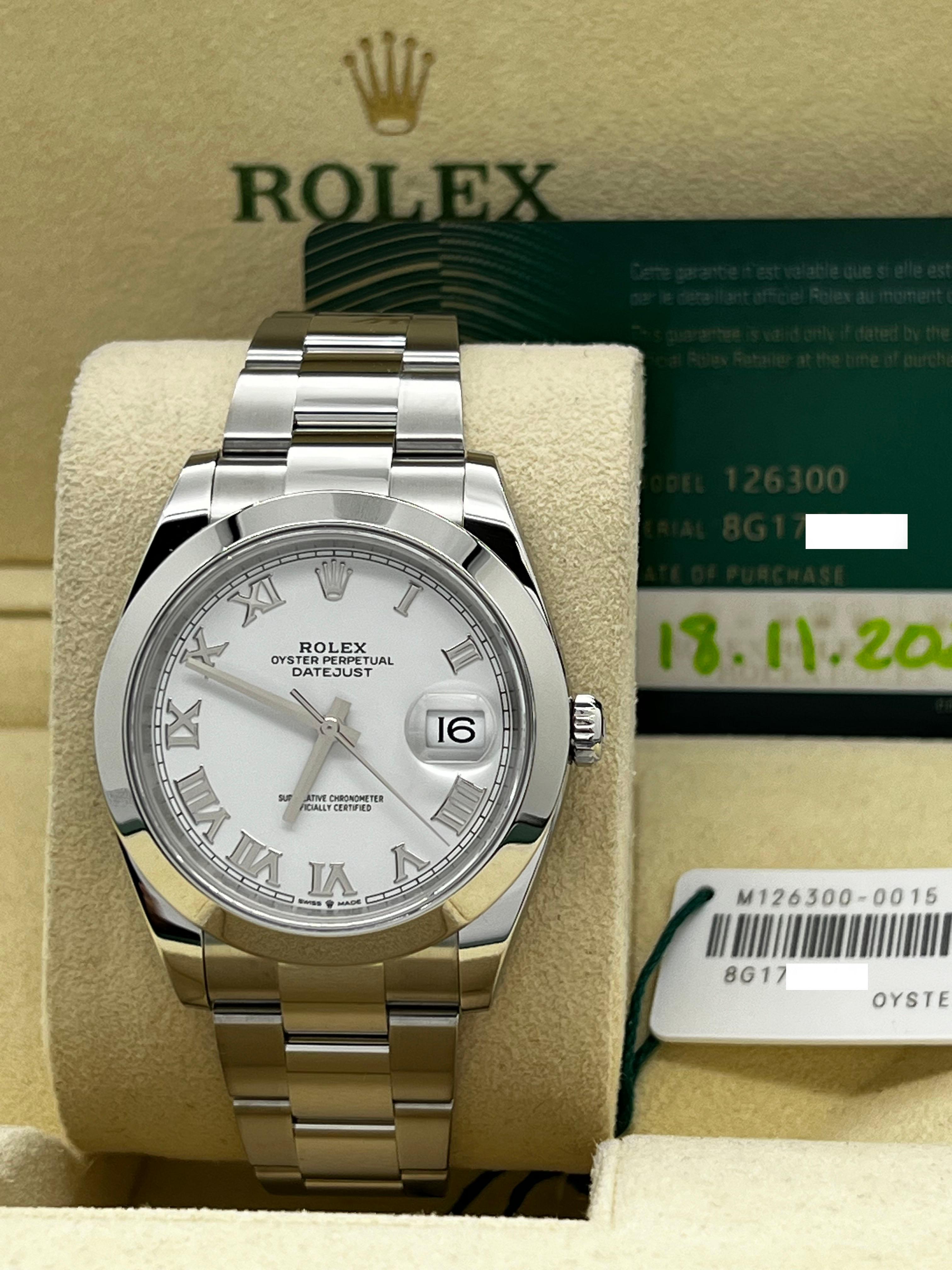 Rolex 126300 Datejust 41 Weißes römisches Zifferblatt Edelstahl-Kastenpapier im Zustand „Hervorragend“ in San Diego, CA