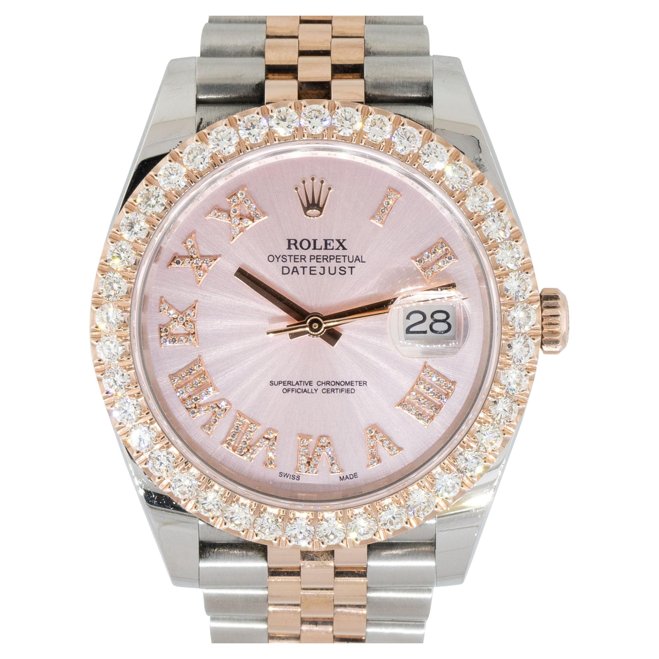 Rolex 126301 Datejust Two Tone 41mm Rose Dial Diamond Watch For Sale