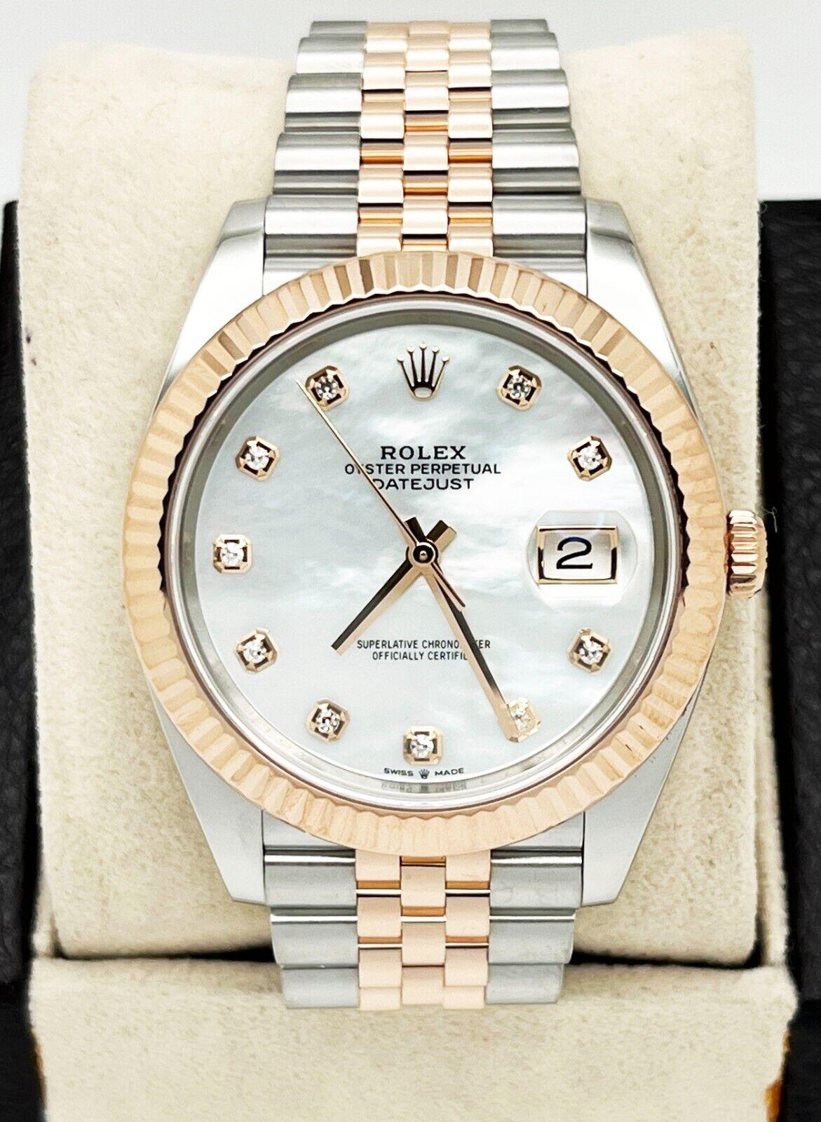 Rolex 126331 Datejust 41 MOP Diamond Dial Steel and 18K Rose Gold Box Paper 2021 In Excellent Condition For Sale In San Diego, CA