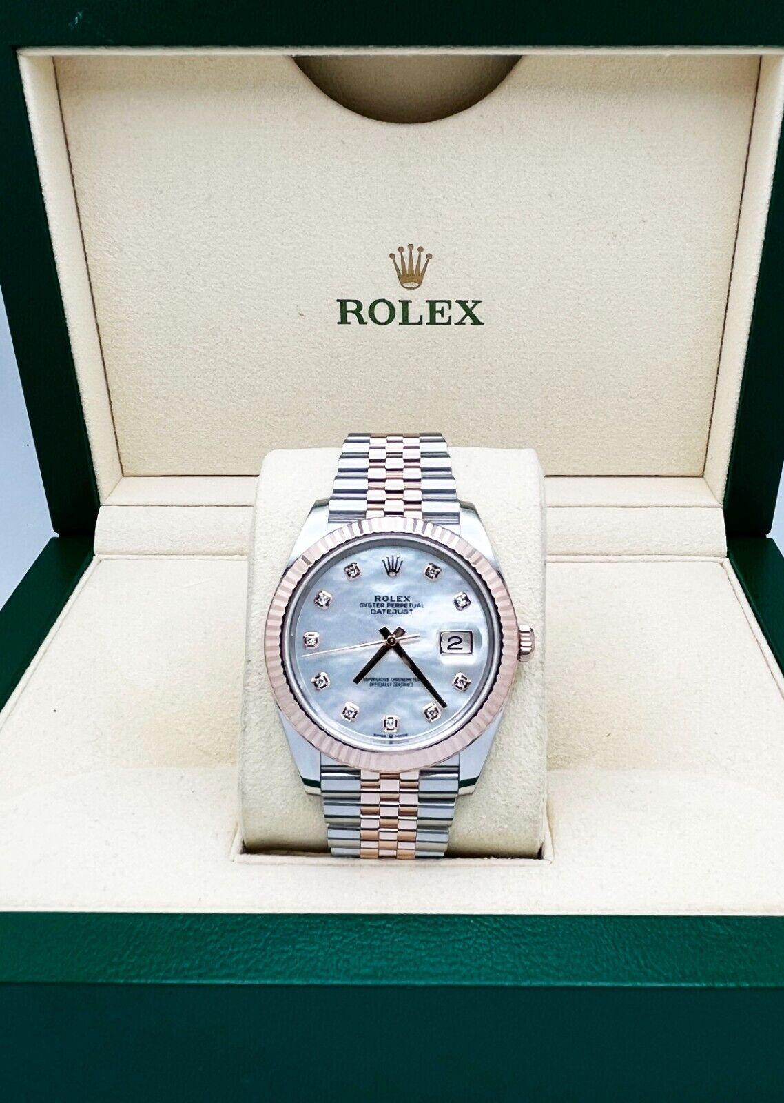 Rolex 126331 Datejust 41 MOP Diamond Dial Steel and 18K Rose Gold Box Paper 2021 For Sale 2