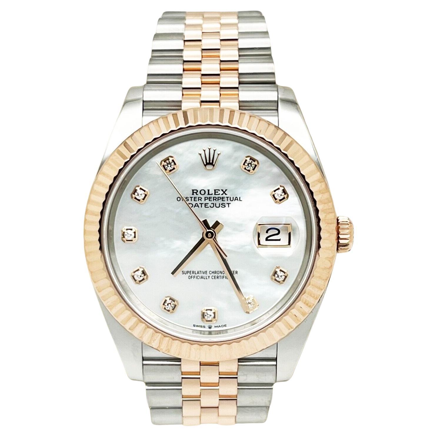 Rolex 126331 Datejust 41 MOP Diamond Dial Steel and 18K Rose Gold Box Paper 2021 For Sale