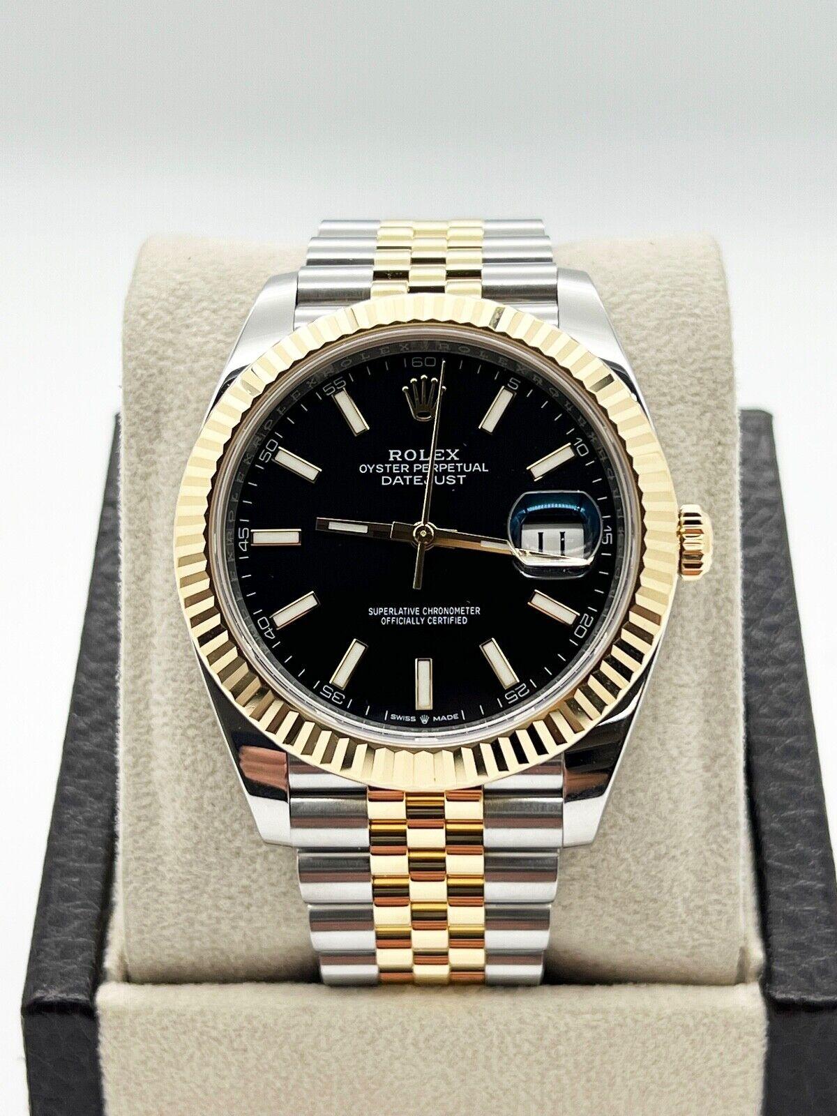 Rolex 126333 Datejust 41 Schwarzes Zifferblatt Jubilee 18K Gelbgold Stahl Box Papier 2023 im Zustand „Hervorragend“ in San Diego, CA