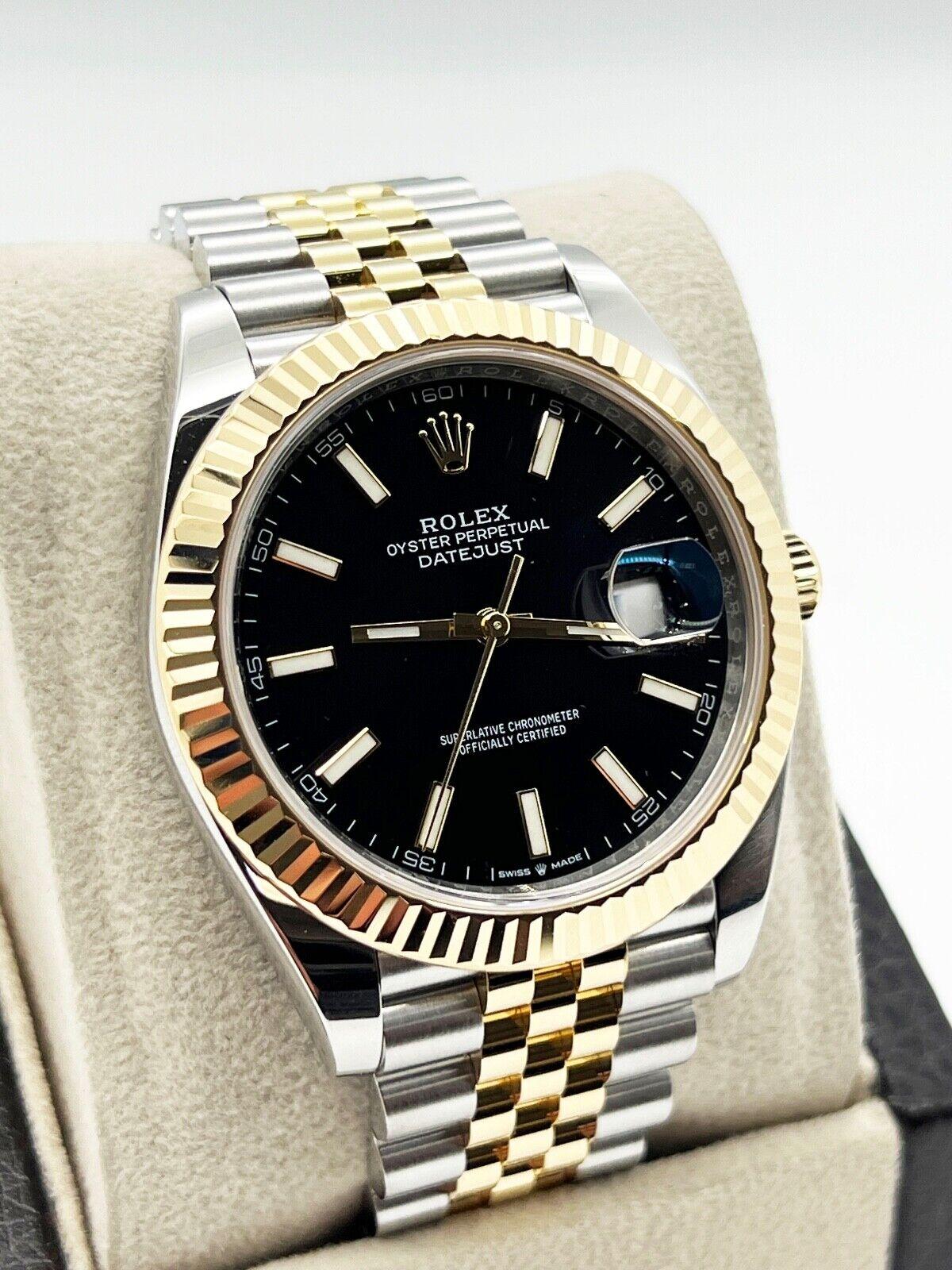 Rolex 126333 Datejust 41 Schwarzes Zifferblatt Jubilee 18K Gelbgold Stahl Box Papier 2023 Herren