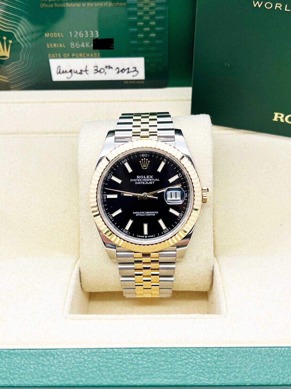 Rolex 126333 Datejust 41 Schwarzes Zifferblatt Jubilee 18K Gelbgold Stahl Box Papier 2023 1