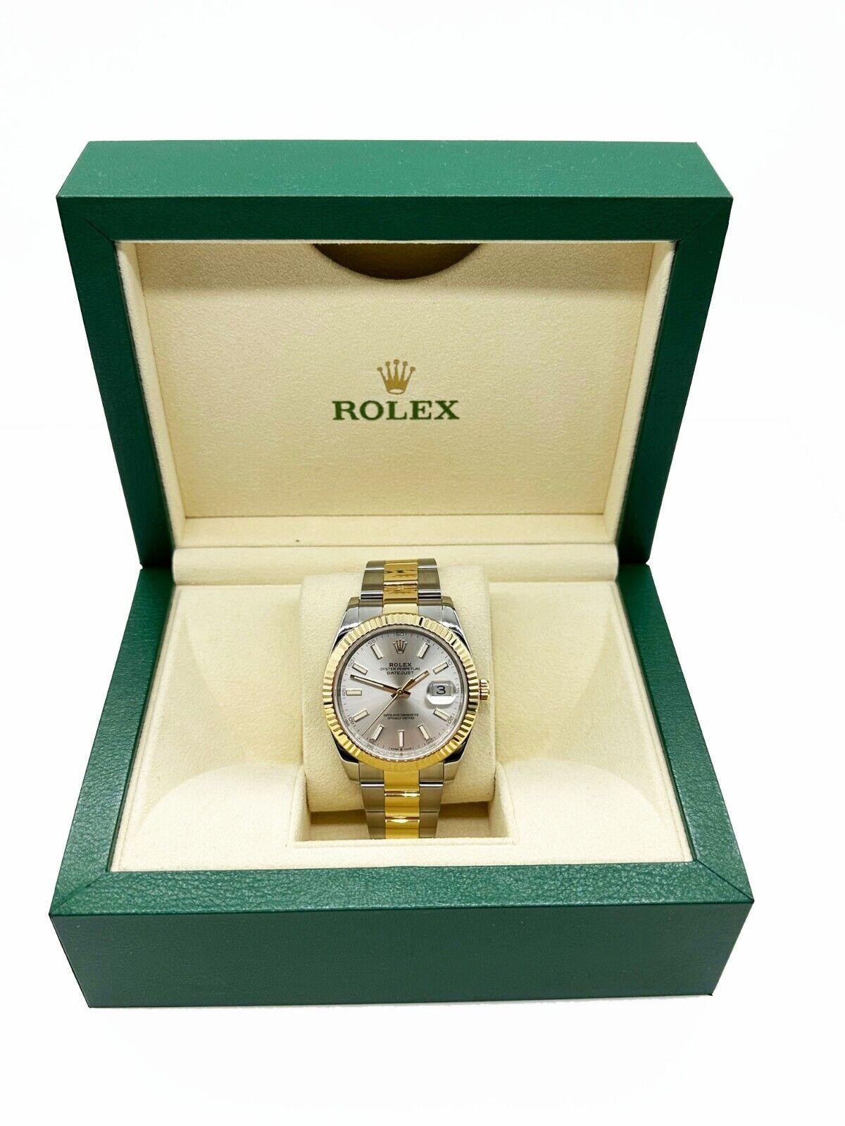 Men's Rolex 126333 Datejust 41 Silver Dial 18K Yellow Gold Stainless Steel Box For Sale