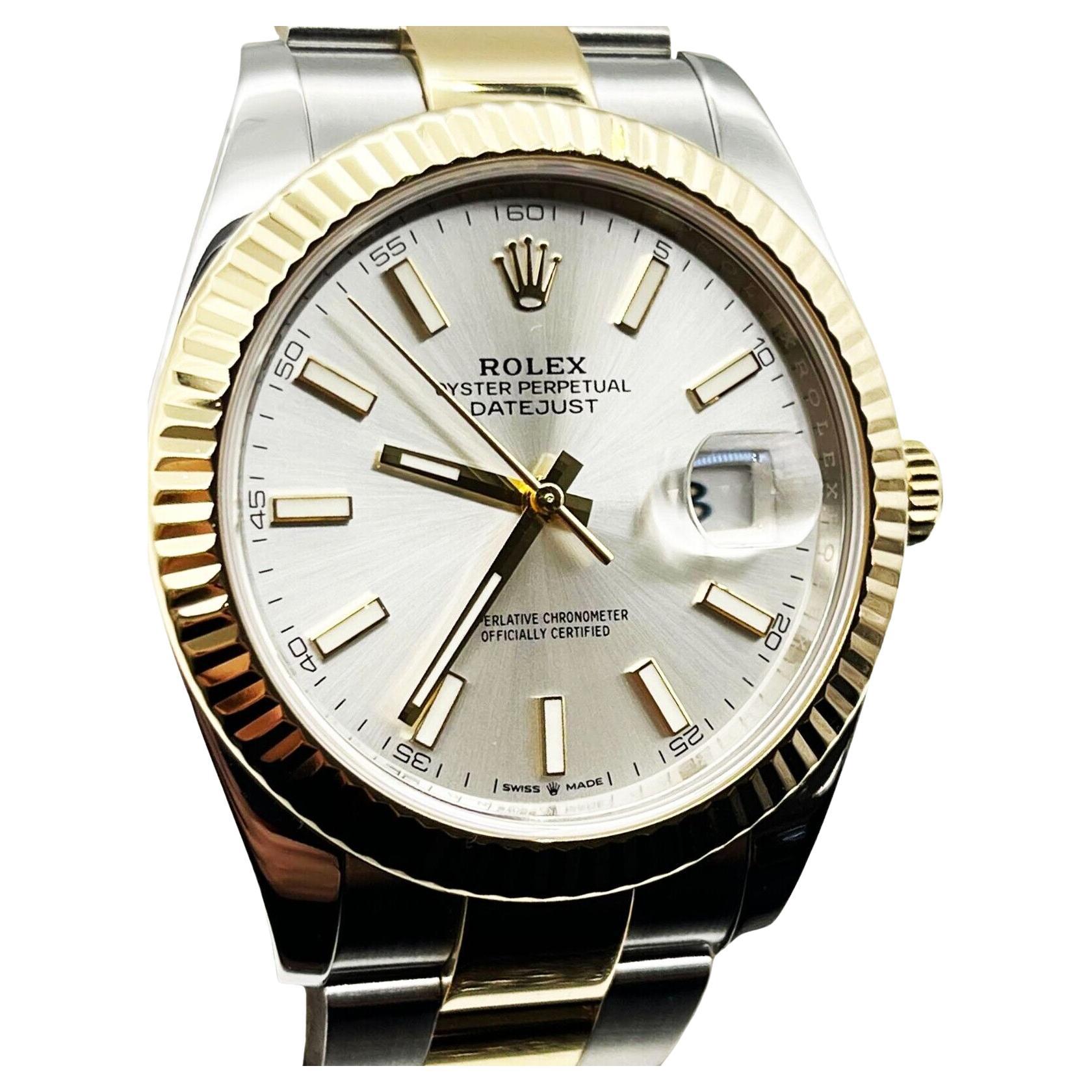 Rolex 126333 Datejust 41 avec cadran argenté or jaune 18 carats et boîte en acier inoxydable