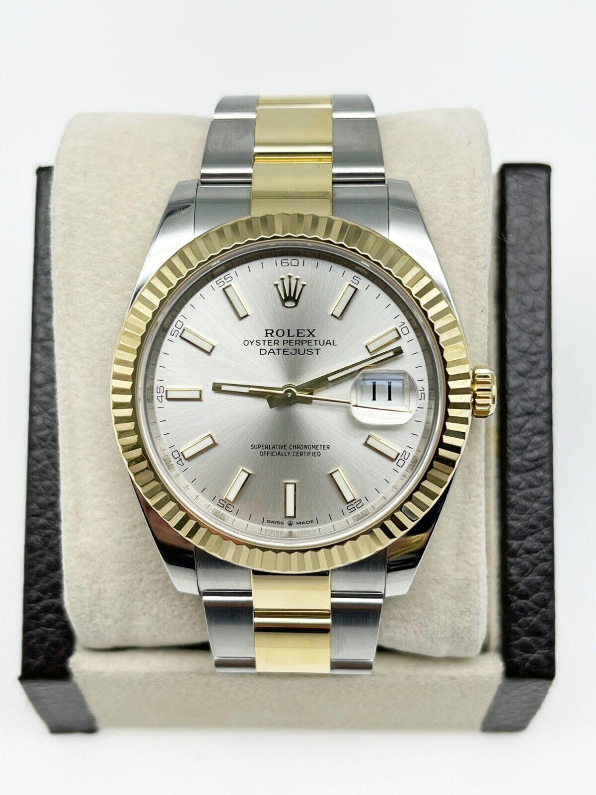 Rolex 126333 Datejust 41 Silver Dial 18K Yellow Gold Stainless Steel In Excellent Condition For Sale In San Diego, CA