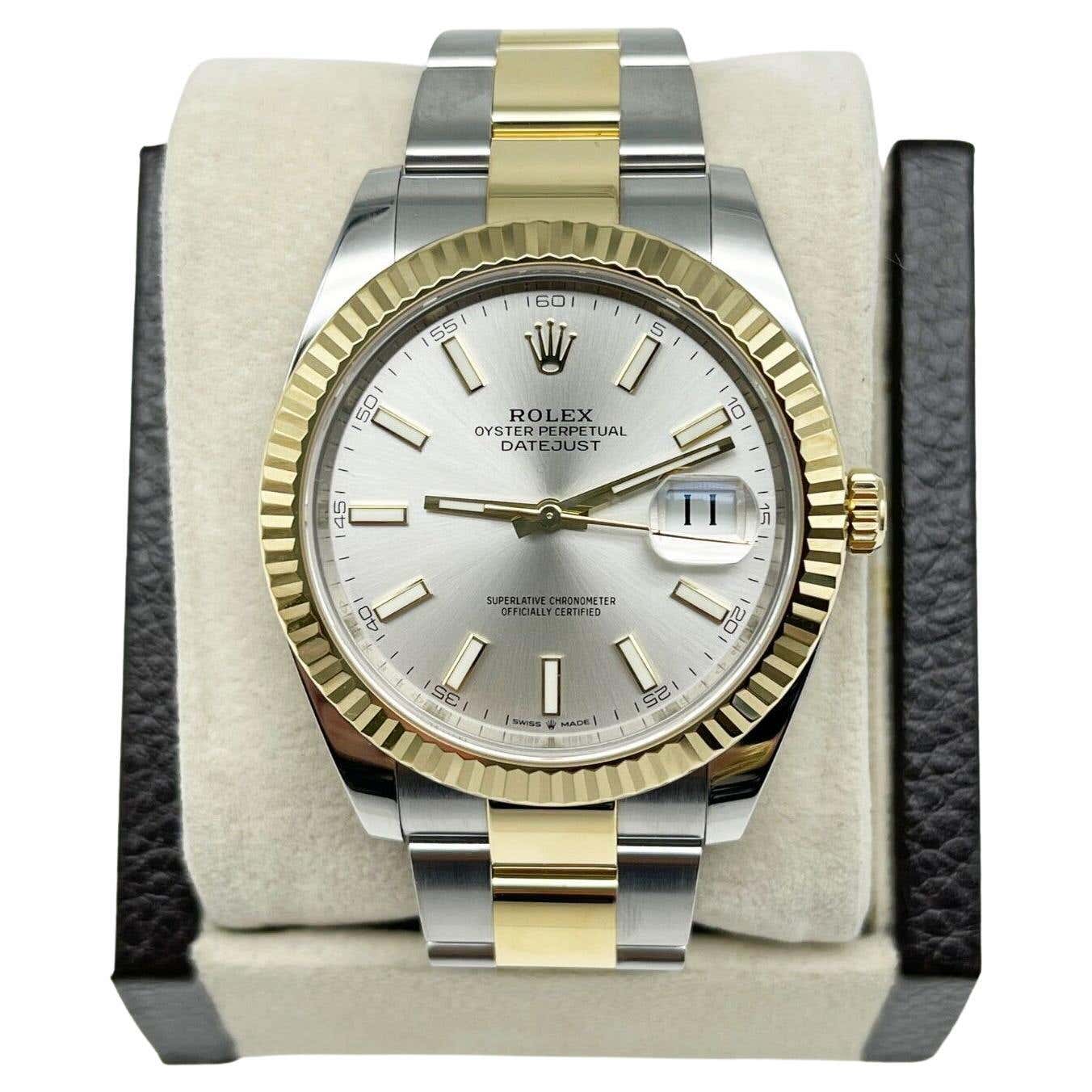 Rolex Lettering Yellow Rolex 126333 Datejust 41 Silver Dial 18K Yellow Gold Stainless Steel ...