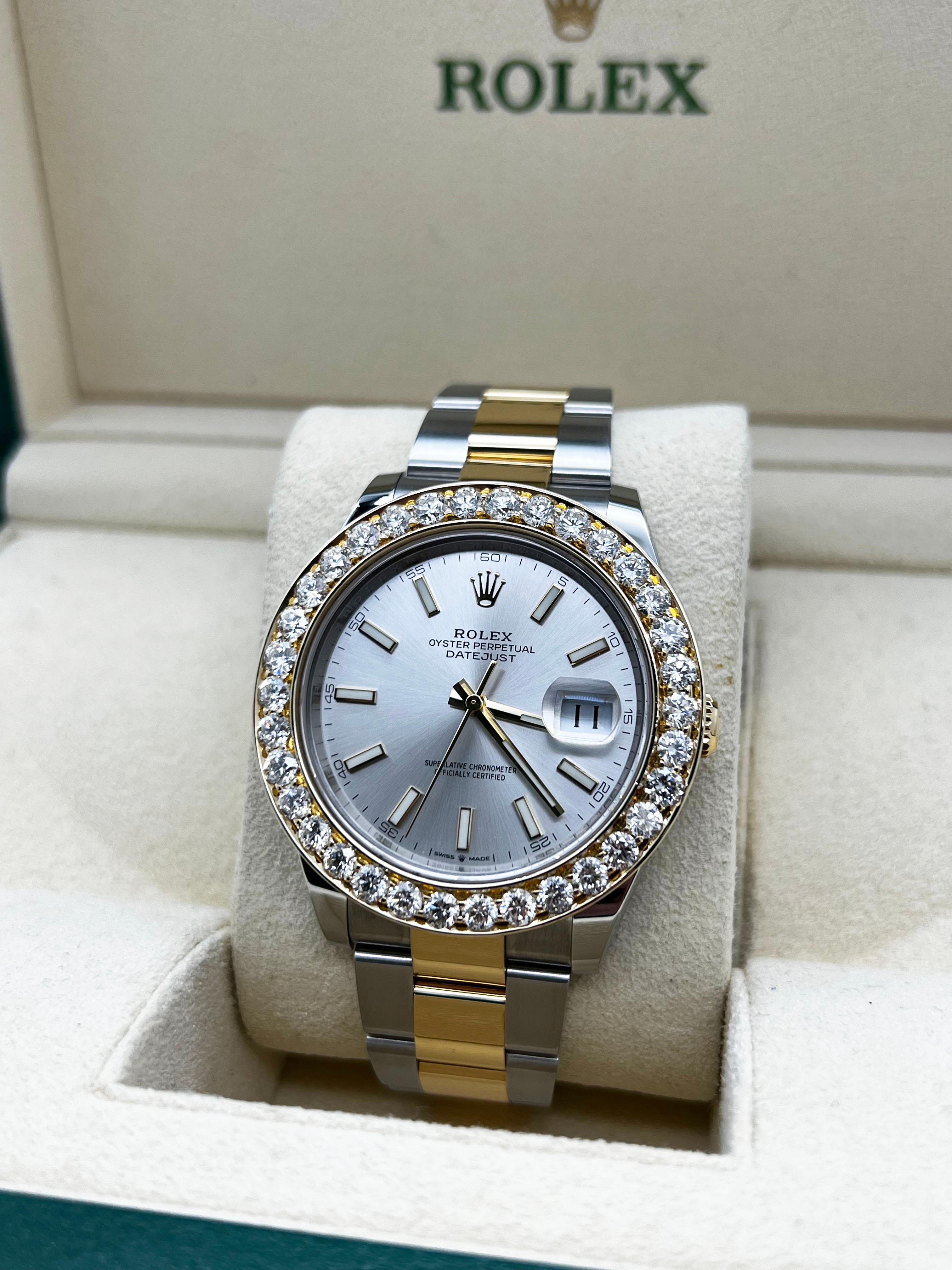 Rolex 126333 Datejust 41 Silber Zifferblatt Diamant Beze18K Gelbgold Edelstahl im Zustand „Hervorragend“ im Angebot in San Diego, CA