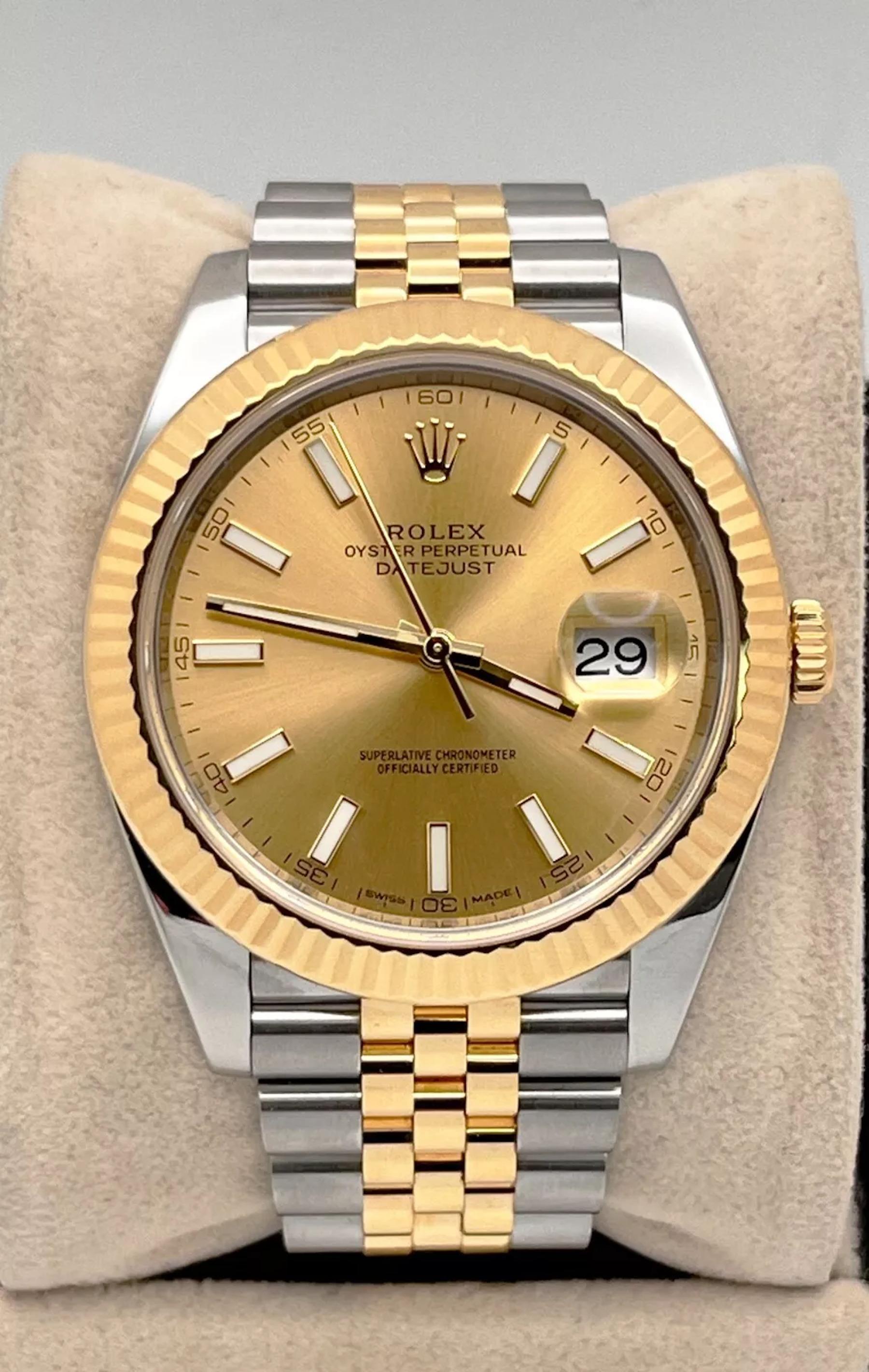 Rolex 126333 Jubilee Datejust 41 Champagne Dial 18K Yellow Gold Steel Box Paper In Excellent Condition In San Diego, CA