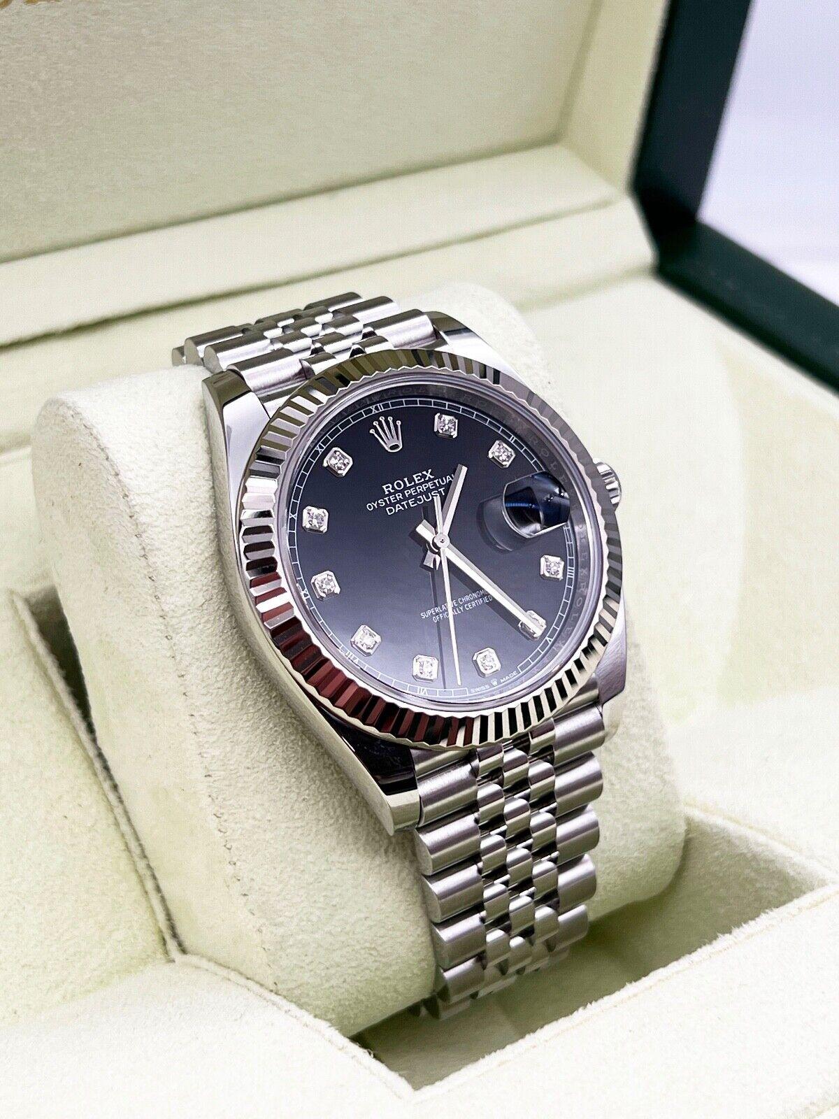 Rolex 126334 Datejust 41 Black Diamond Dial Stainless Steel Box Paper 2022 In Excellent Condition For Sale In San Diego, CA