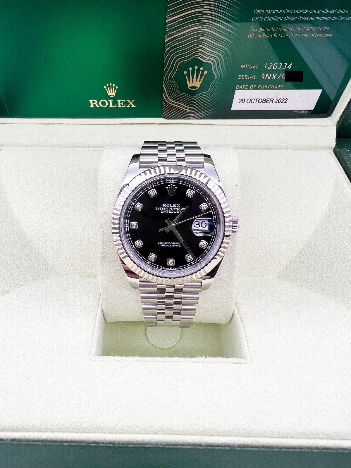 Rolex 126334 Datejust 41 Black Diamond Dial Stainless Steel Box Paper 2022 For Sale 1