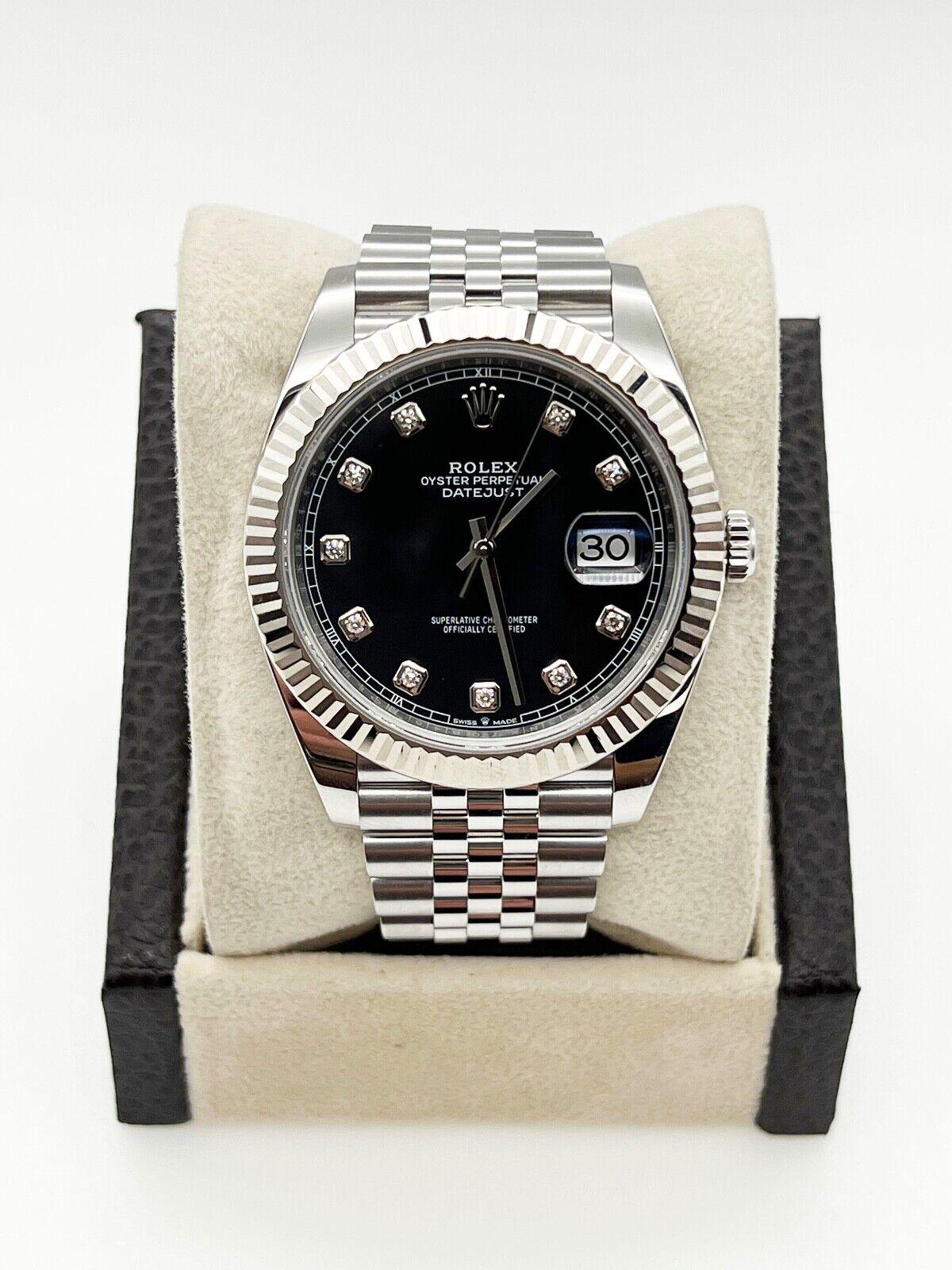 Rolex 126334 Datejust 41 Black Diamond Dial Stainless Steel Box Paper 2022 For Sale