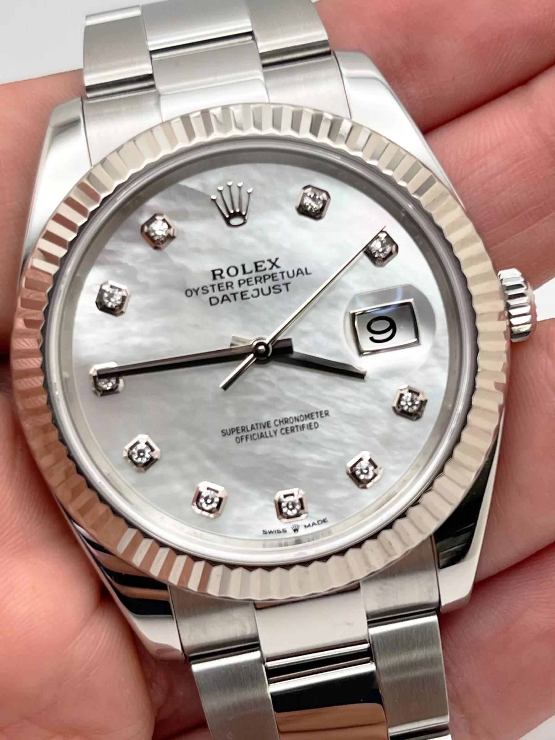 Rolex 126334 Datejust 41 MOP Diamond Dial Stainless Steel Box Paper 2020 In Excellent Condition For Sale In San Diego, CA