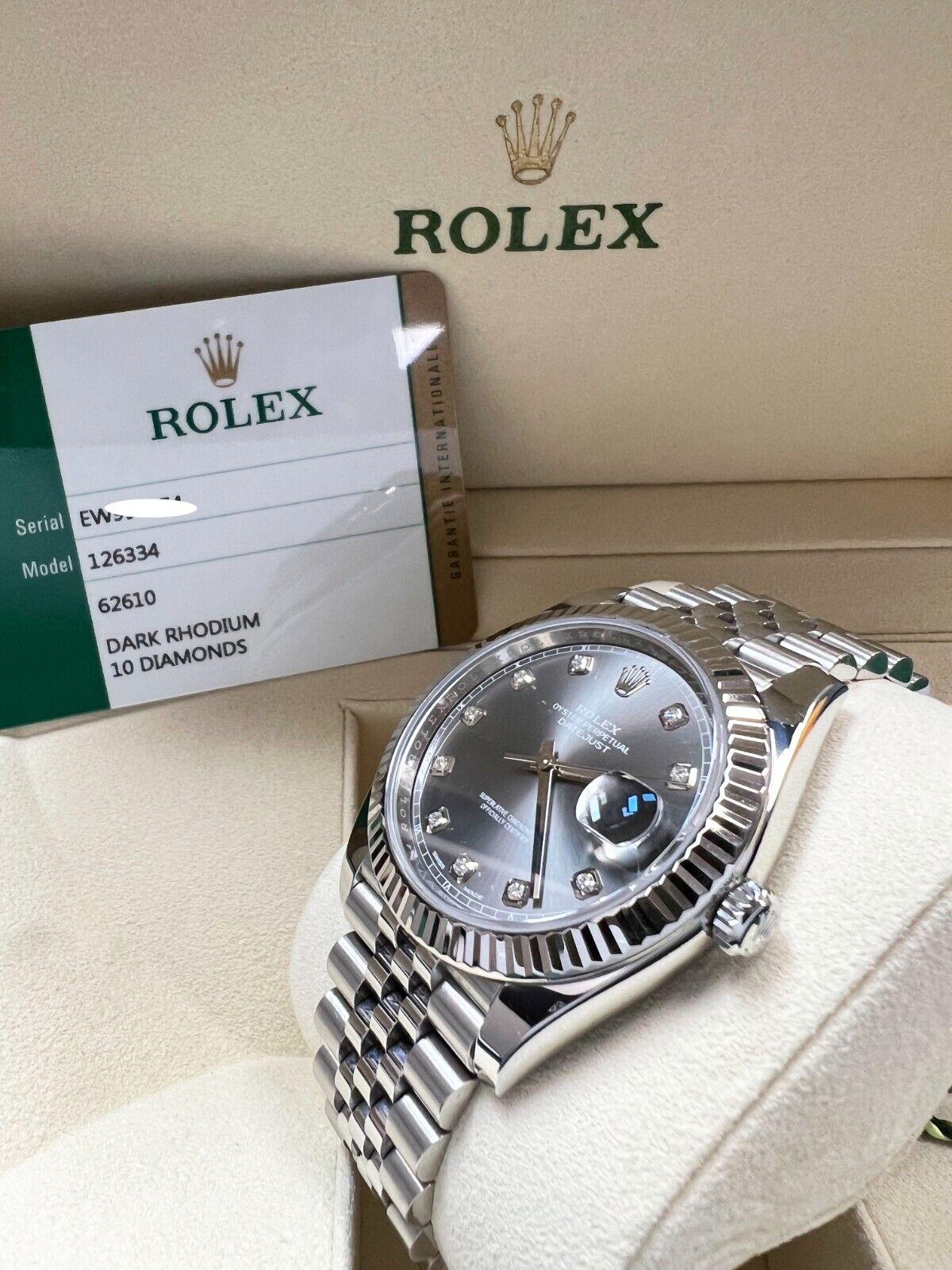 Men's Rolex 126334 Datejust 41 Rhodium Diamond Dial Stainless Steel Box Paper For Sale