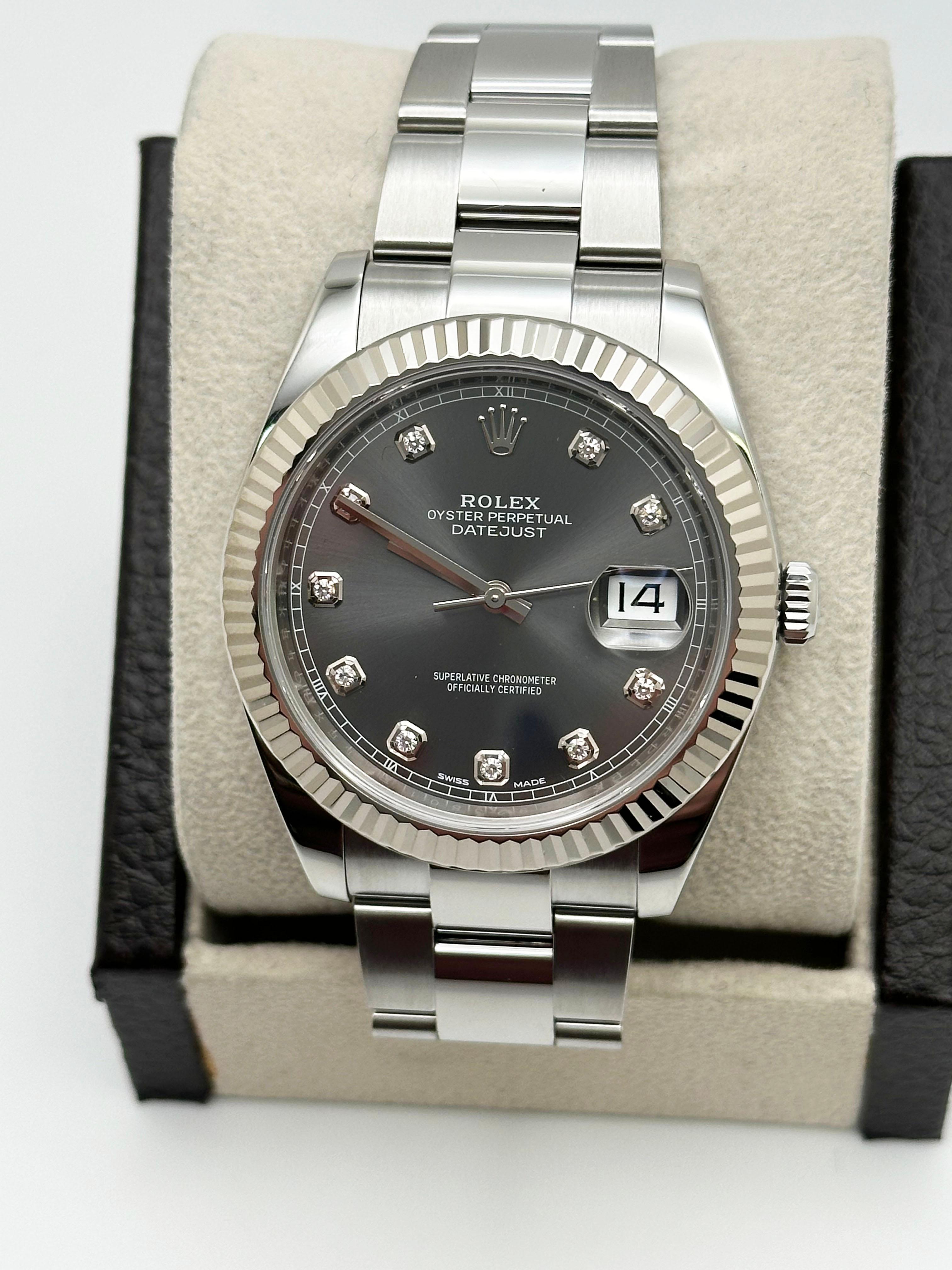 Men's Rolex 126334 Datejust 41 Rhodium Diamond Dial Stainless Steel Box Paper For Sale
