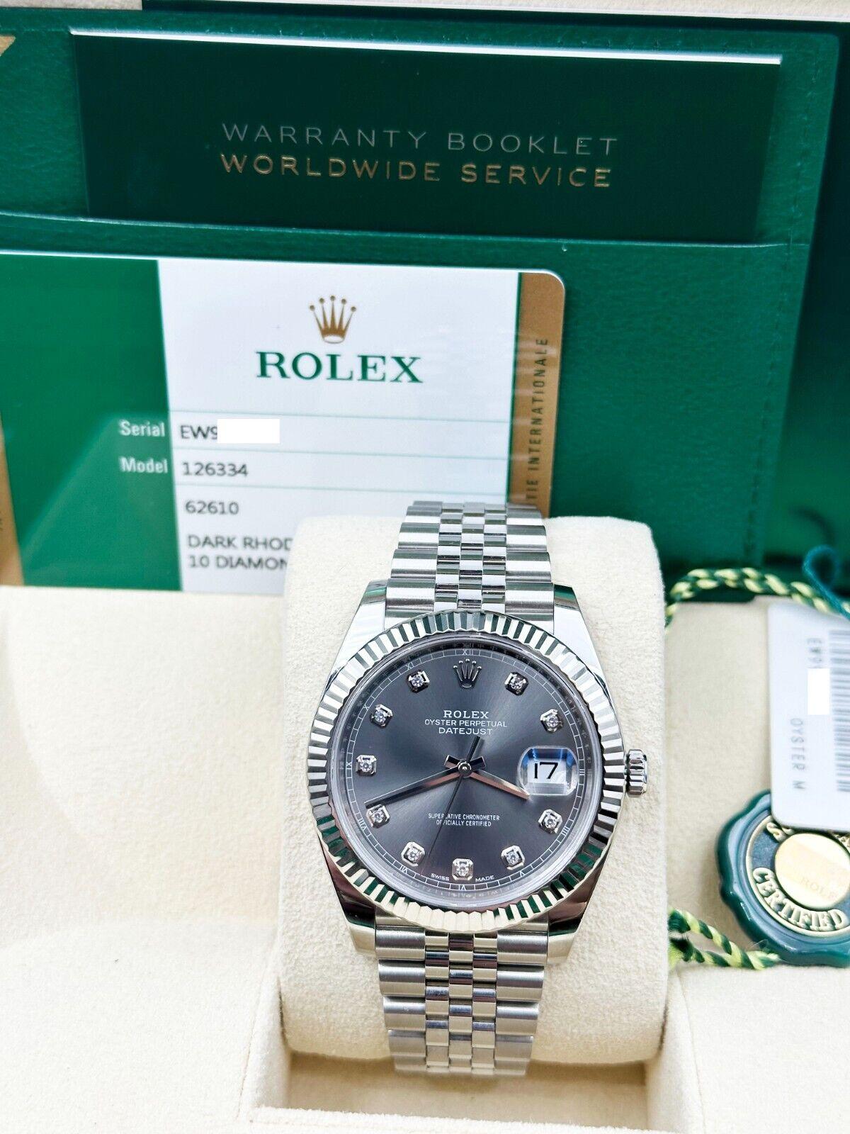 Rolex 126334 Datejust 41 Rhodium Diamond Dial Stainless Steel Box Paper For Sale 2