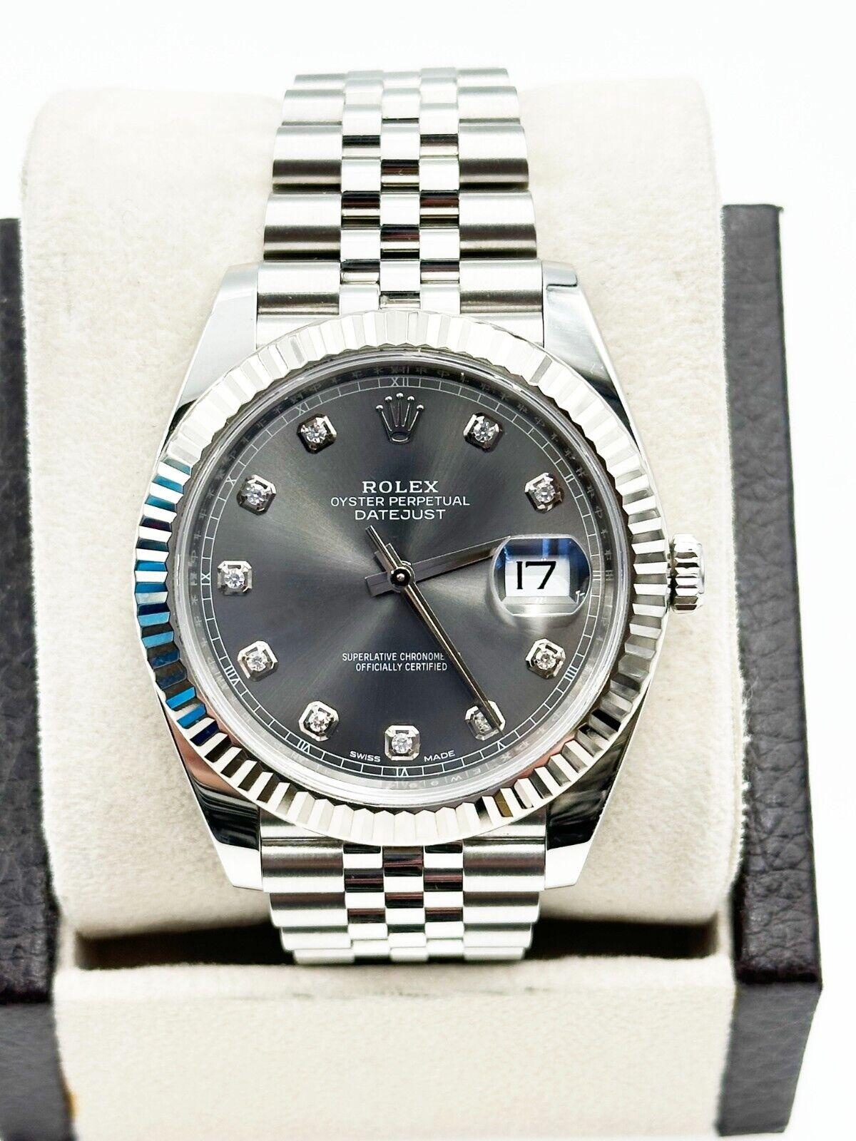 Rolex 126334 Datejust 41 Rhodium Diamond Dial Stainless Steel Box Paper For Sale 3