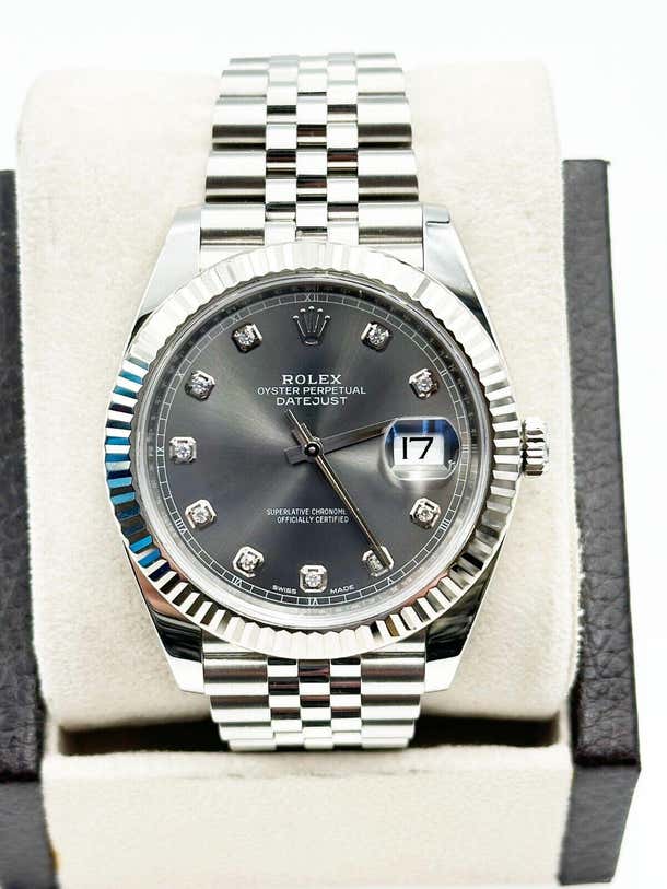 Rolex 126334 Datejust 41 Rhodium Diamond Dial Stainless Steel Box Paper ...