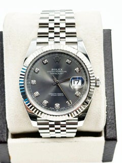 Rolex 126334 Datejust 41 avec cadran en rhodium et diamants et boîte en acier inoxydable