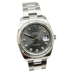 Rolex 126334 Datejust 41 Rhodium Diamond Dial Stainless Steel Box Paper