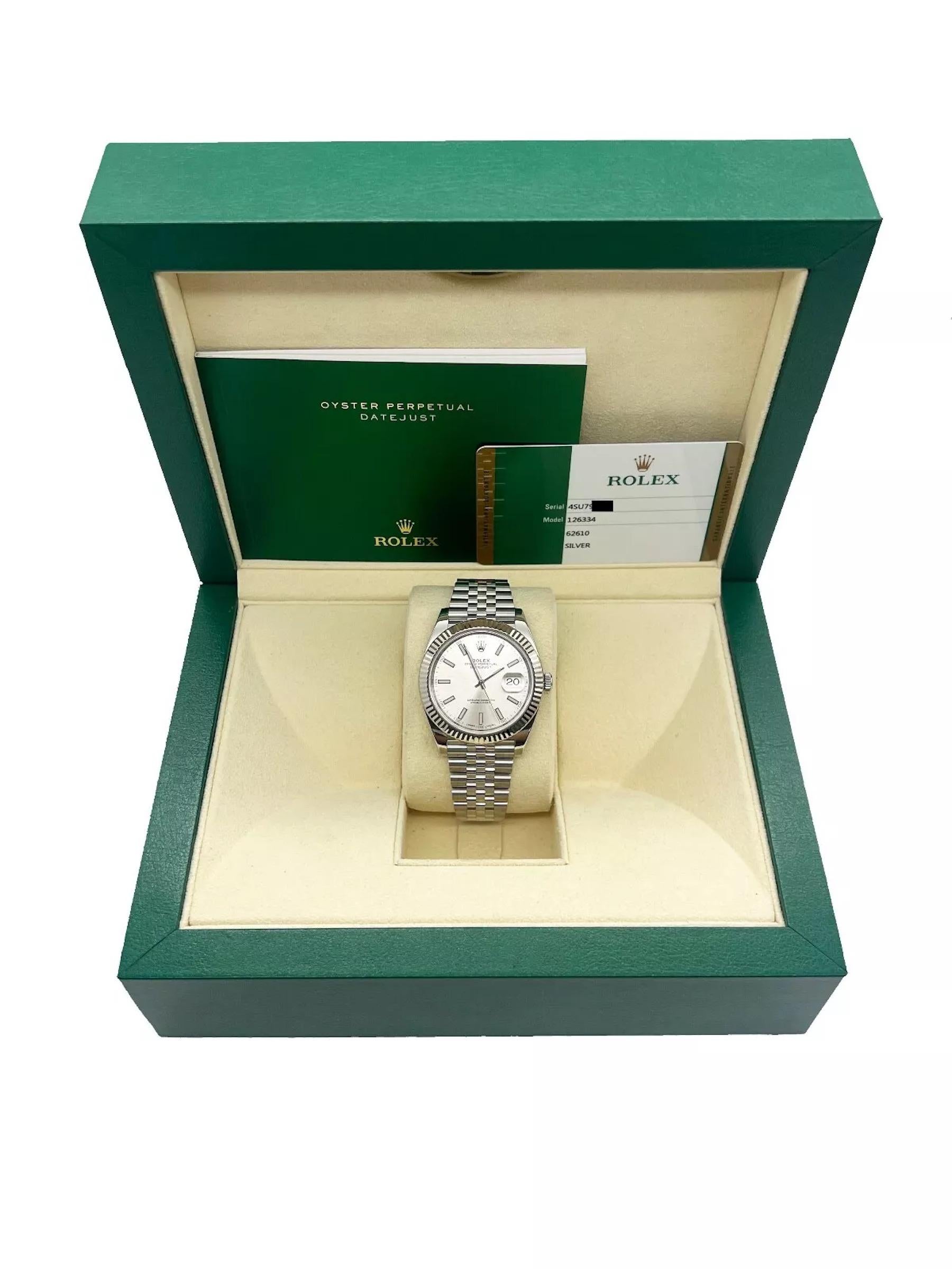 Rolex 126334 Datejust 41 Silver Dial Stainless Steel Jubilee Band Box Paper In Excellent Condition In San Diego, CA