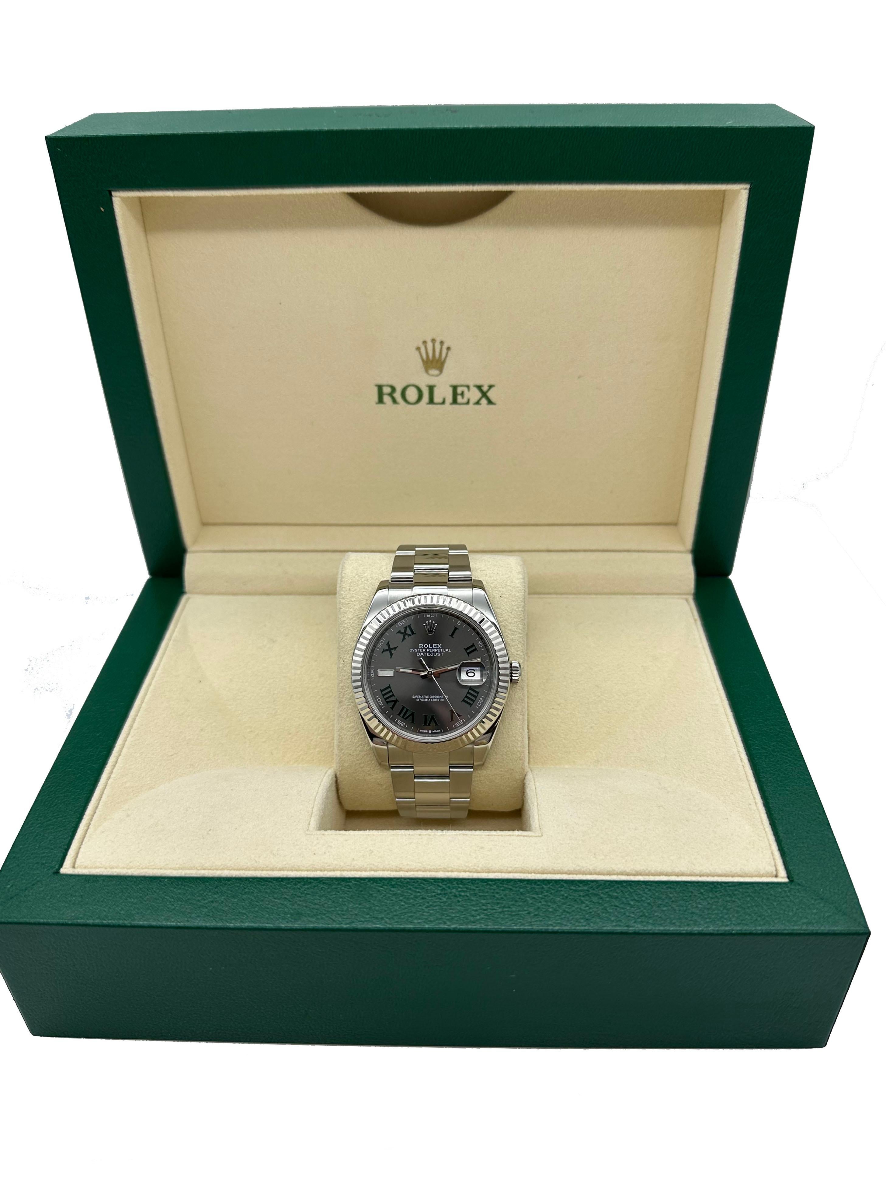 Rolex 126334 Datejust 41 Schiefer Wimbledon Zifferblatt Edelstahl 18K Gold Lünette Box im Zustand „Hervorragend“ in San Diego, CA