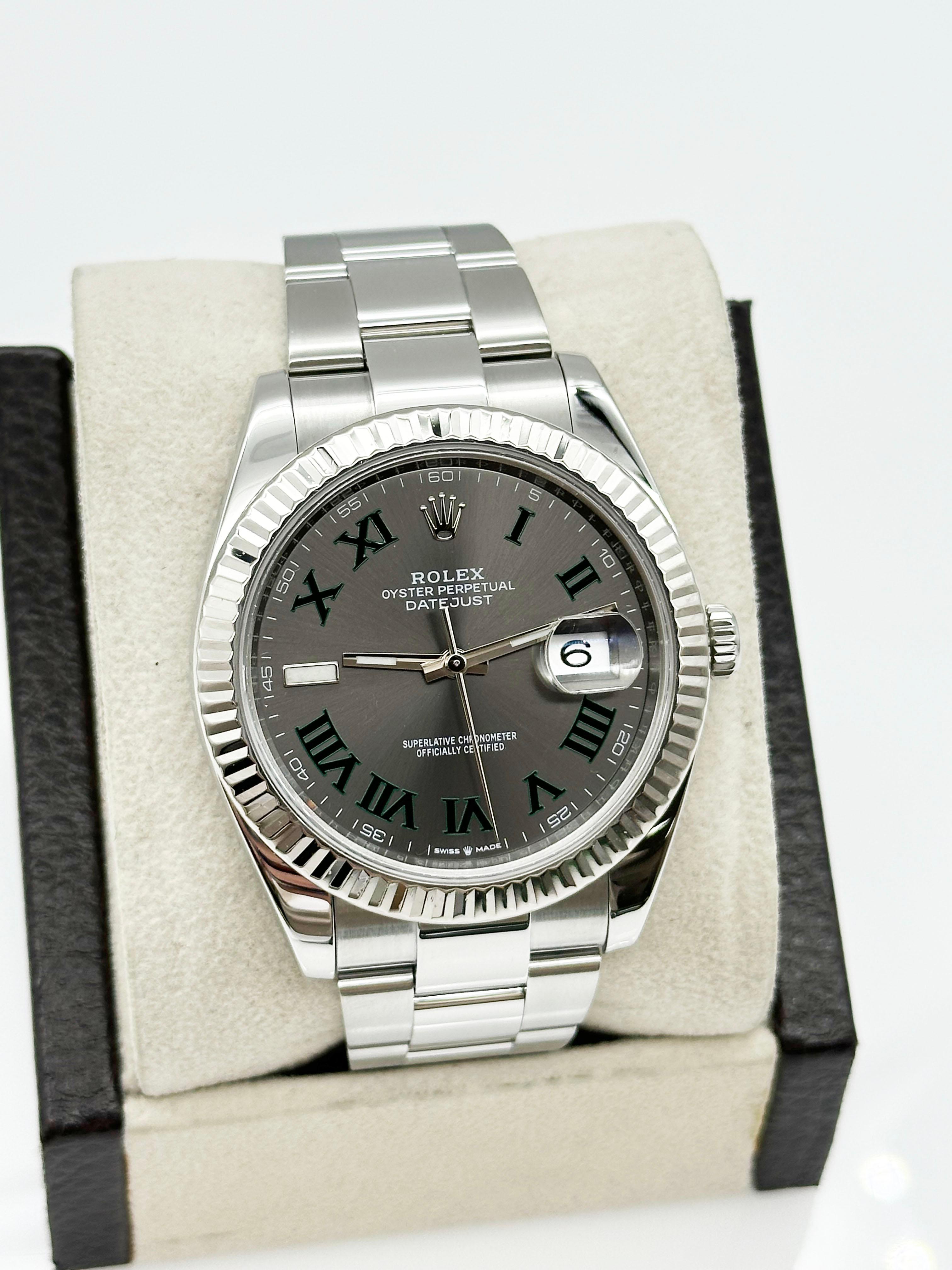 Rolex 126334 Datejust 41 Schiefer Wimbledon Zifferblatt Edelstahl 18K Gold Lünette Box Herren