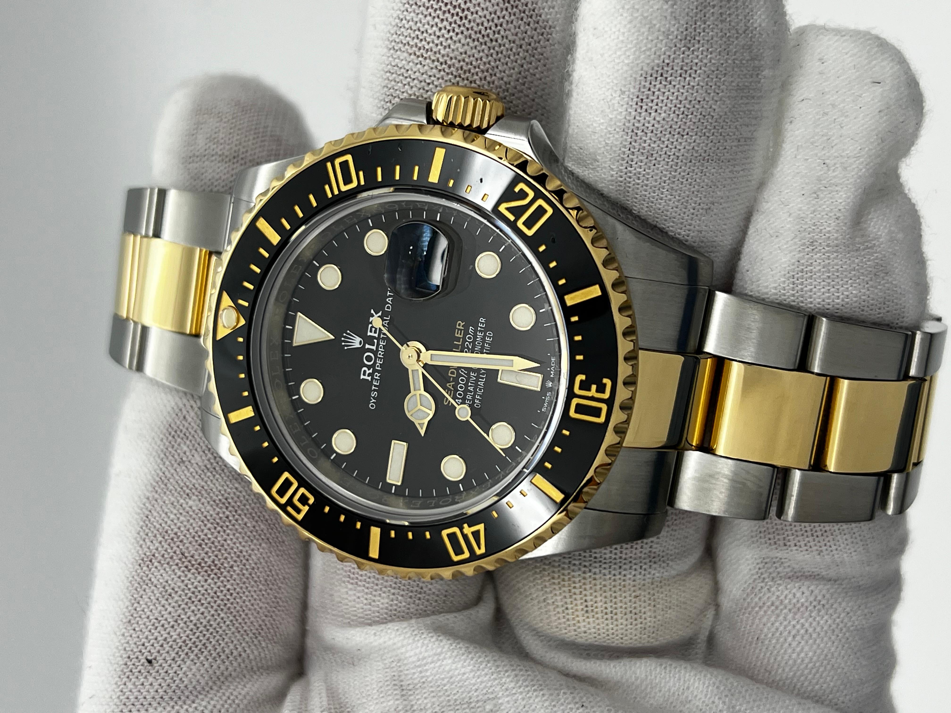 De los hombres Rolex 126603 Sea Dweller Cerámica Negra Oro Amarillo 18K Caja Acero Inoxidable