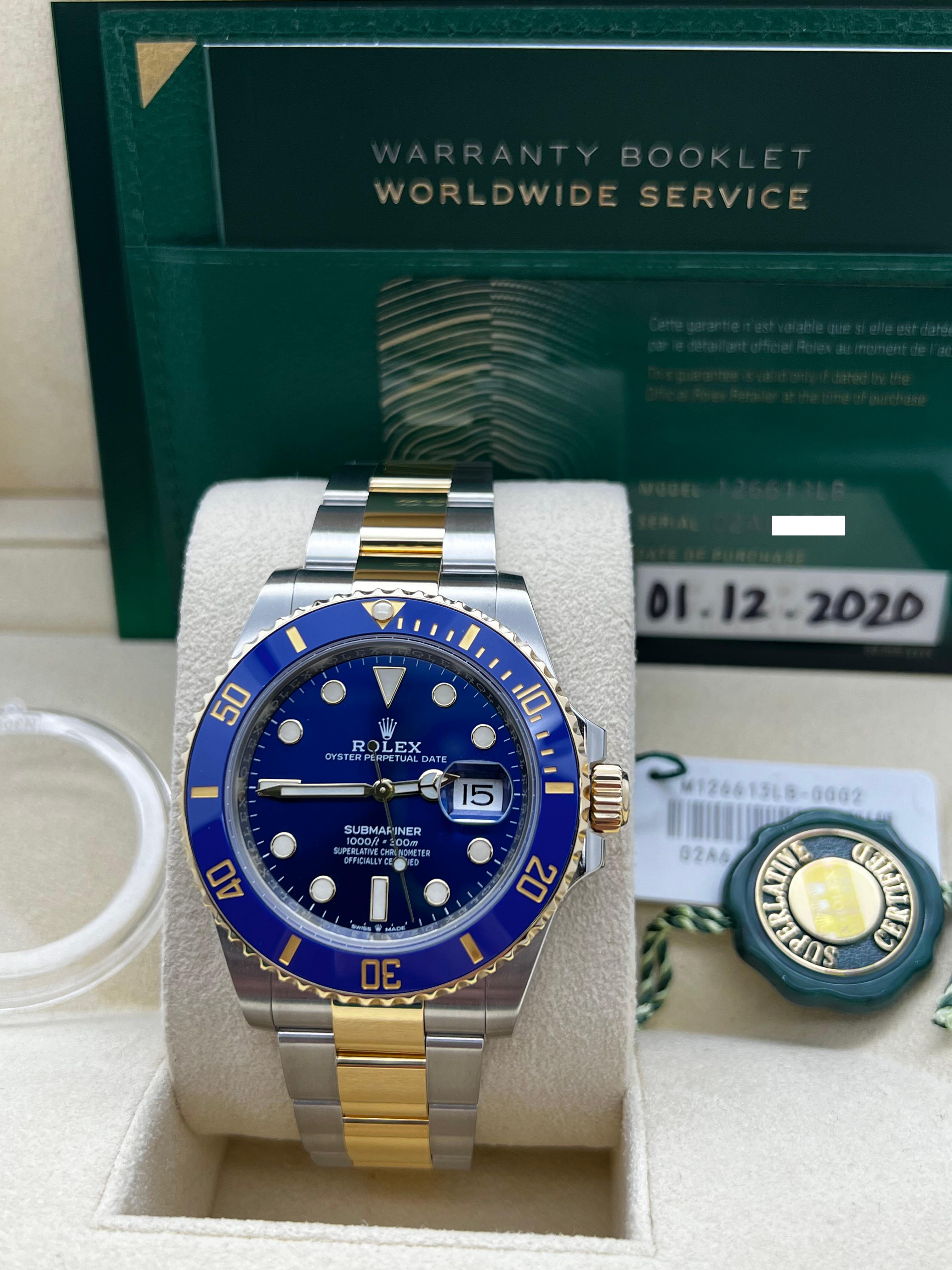 Stilnummer: 126613



Seriennummer: 02A64***



Jahr: 2020

 

Modell: Submariner

 

MATERIAL des Gehäuses: Rostfreier Stahl

 

Band: 18K Gelbgold & Edelstahl

 

Lünette: Blaue Keramik

 

Zifferblatt: Blau

 

Gesicht: Saphirglas

