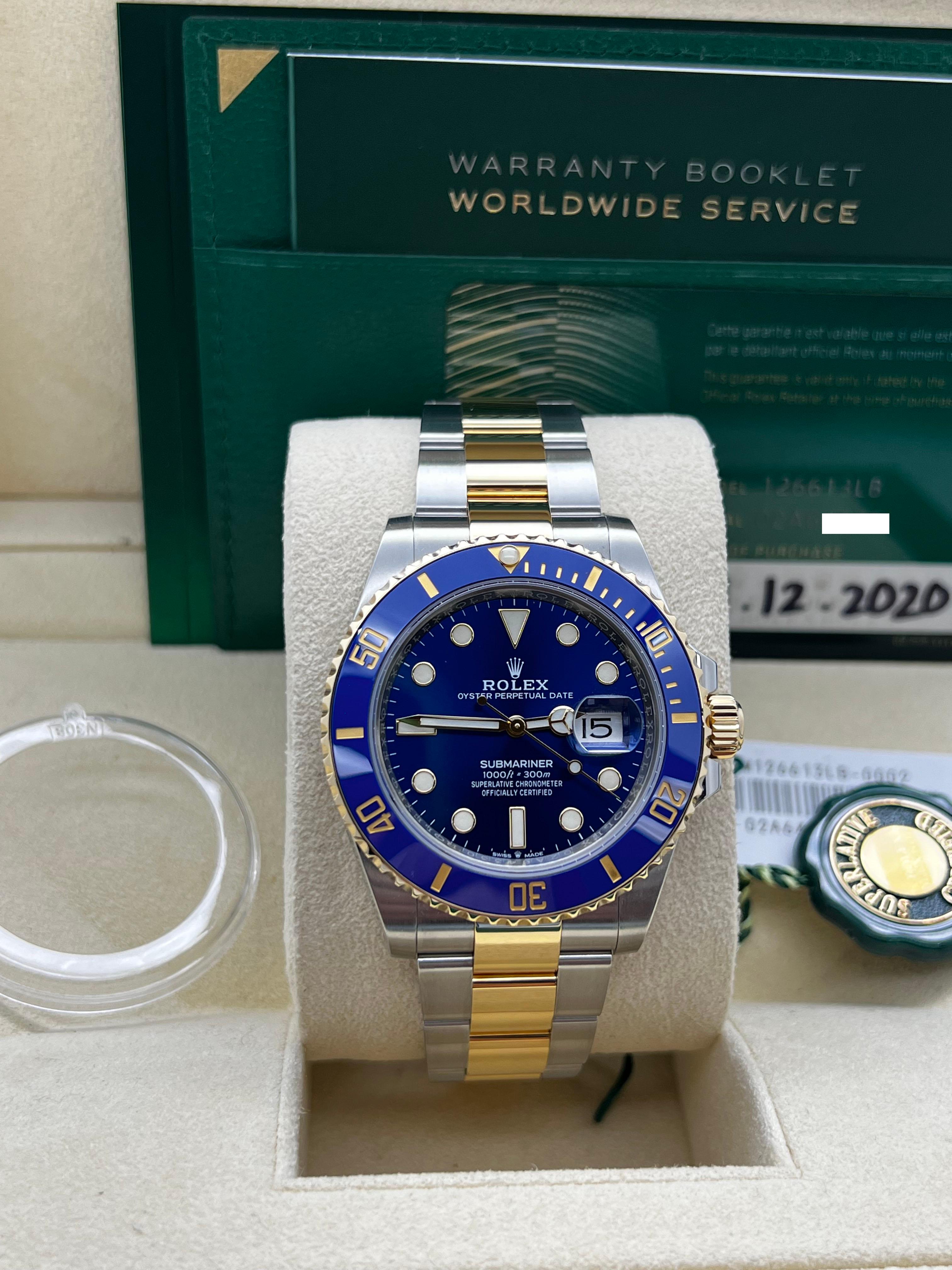 Rolex 126613LB Submariner 41mm Blau Keramik 18K Gelbgold Stahl Box Papier im Zustand „Hervorragend“ in San Diego, CA
