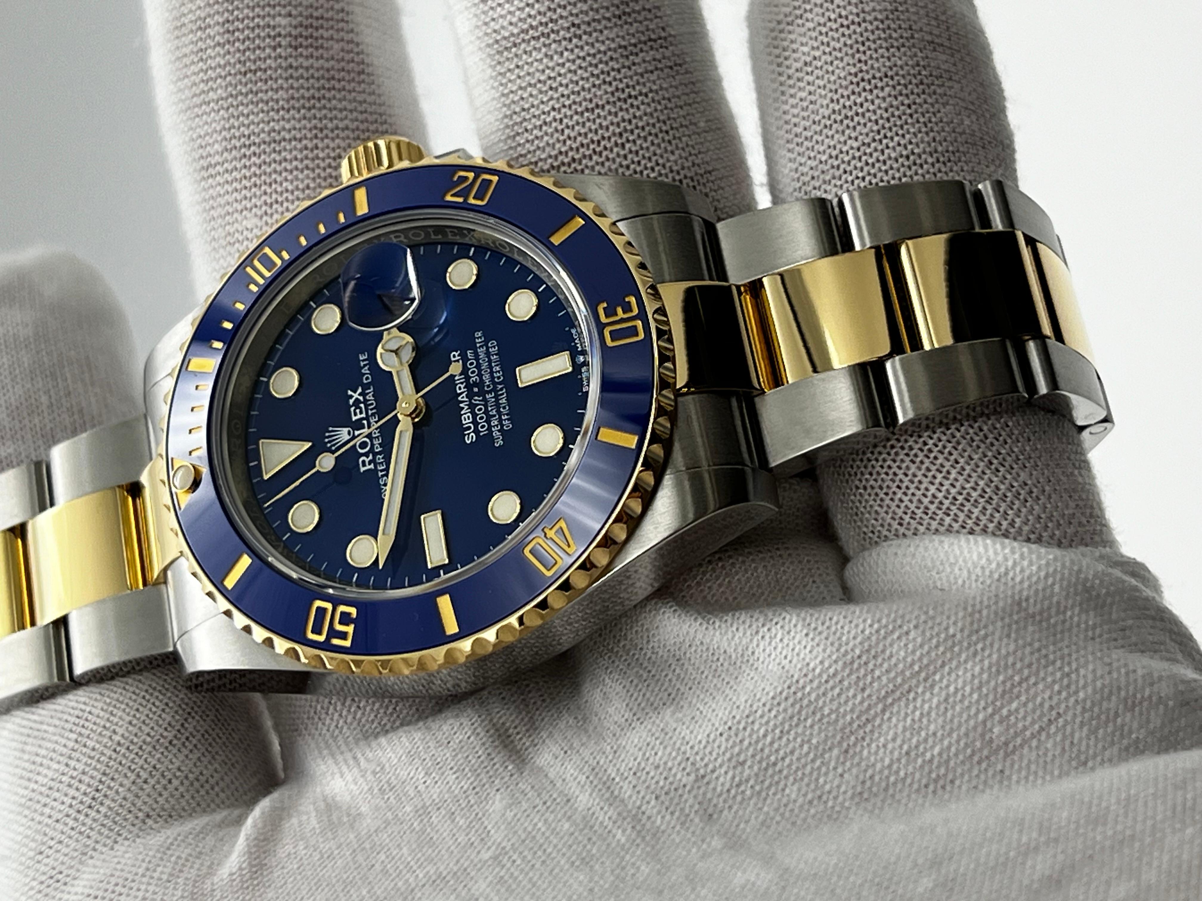 Rolex 126613LB Submariner 41mm Blau Keramik 18K Gelbgold Stahl Box Papier Herren