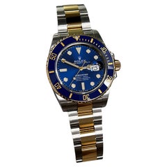 Used Rolex 126613LB Submariner 41mm Blue Ceramic 18K Yellow Gold Steel Box Paper