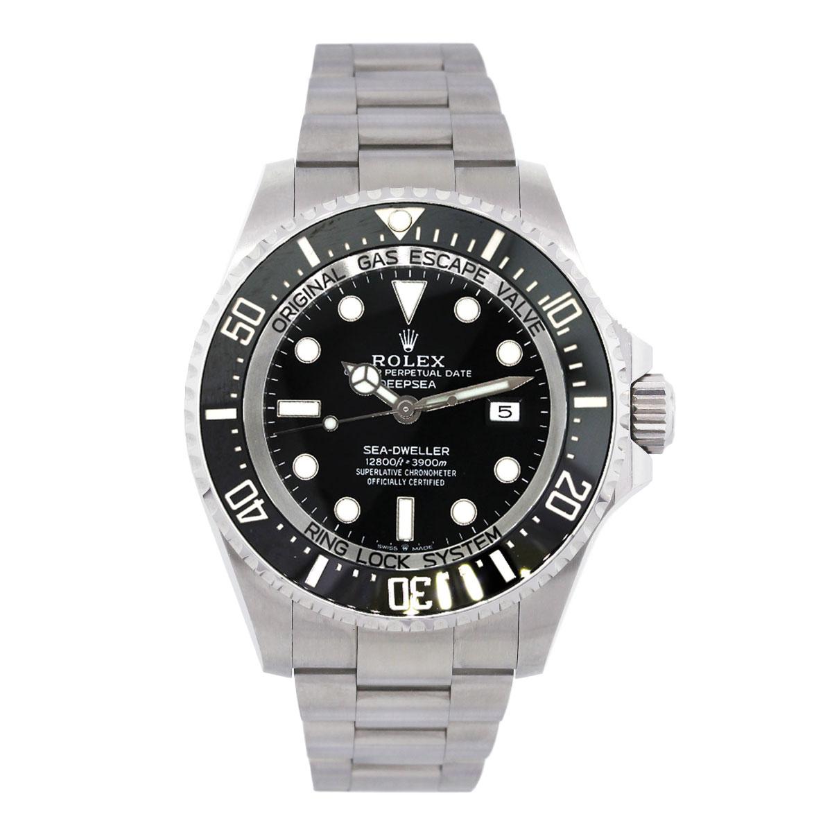 Brand: Rolex
MPN: 126660
Model: Sea-Dweller Deep Sea
Case Material: Stainless Steel
Case Diameter: 44mm
Crystal: Scratch resistant sapphire
Bezel: Black ceramic bezel
Dial: Black dial
Bracelet: Stainless steel oyster band
Size: Will fit a 8″