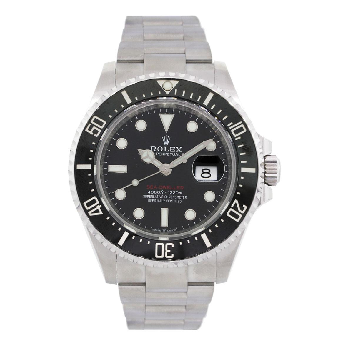 Brand: Rolex
MPN: 126660
Model: Sea-Dweller (red letter)
Case Material: Stainless steel
Case Diameter: 43mm
Crystal: Sapphire crystal
Bezel: Black ceramic bezel
Dial: Black dial
Bracelet: Stainless steel oyster band
Size: Will fit a 8″ wrist
Clasp: