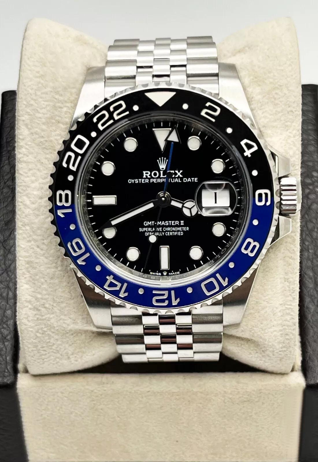 Rolex 126710BLNR GMT Master II Batgirl Schwarz Blaue Lünette Edelstahl Box Papier im Zustand „Hervorragend“ in San Diego, CA