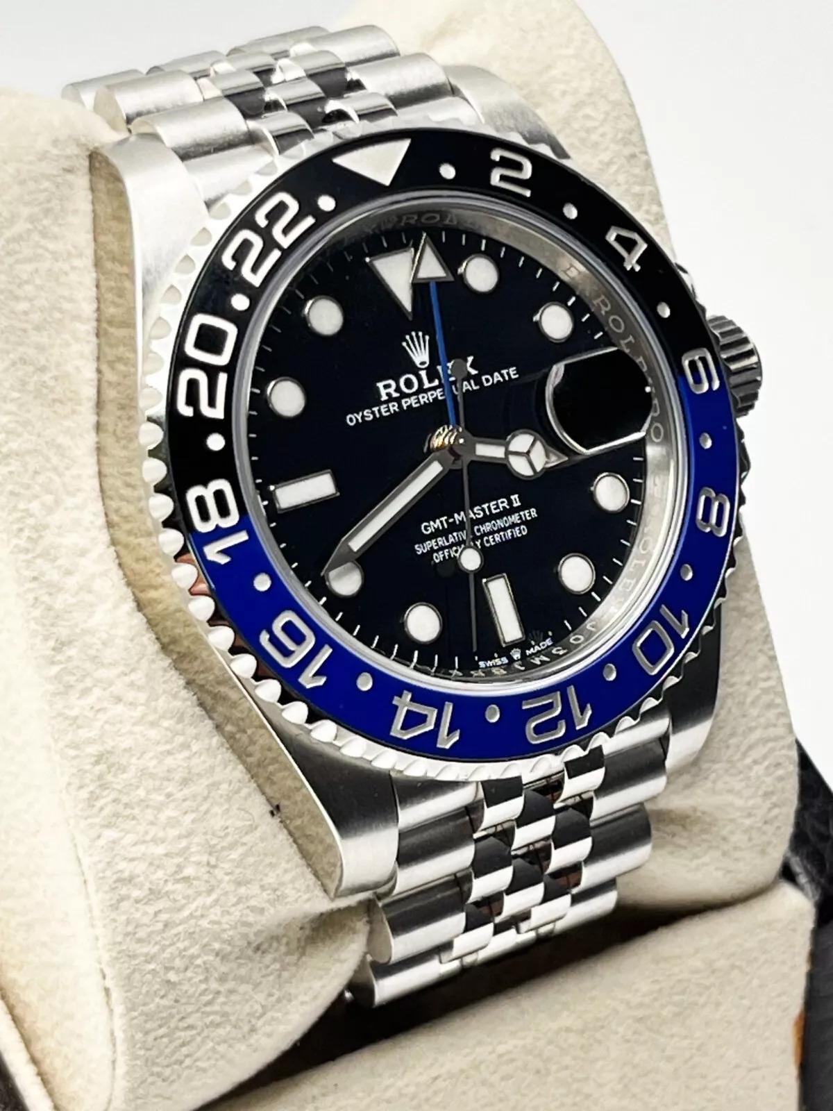Rolex 126710BLNR GMT Master II Batgirl Schwarz Blaue Lünette Edelstahl Box Papier 1