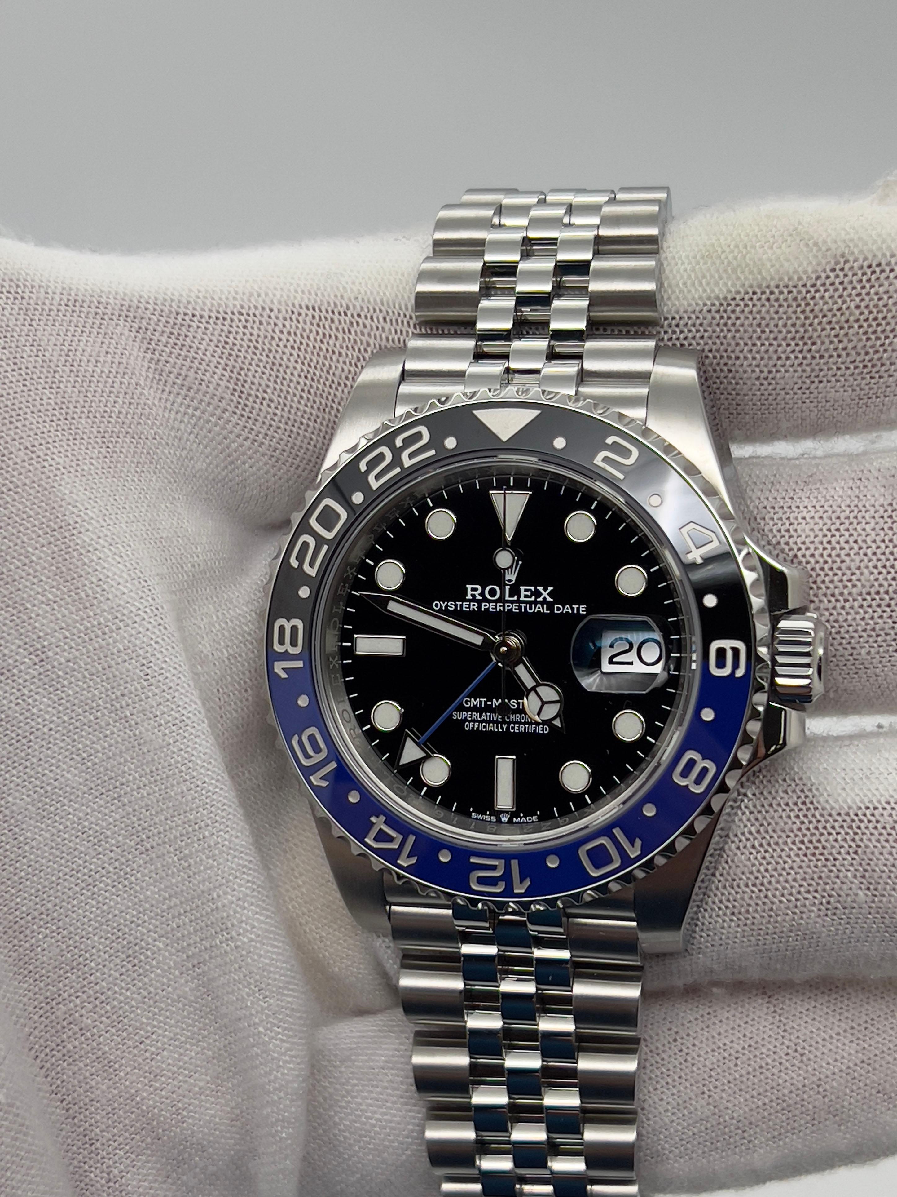 Rolex 126710BLNR GMT Master II Batgirl Jubilee Acero Negro y Azul Caja Papel en Excelente estado para la venta en San Diego, CA