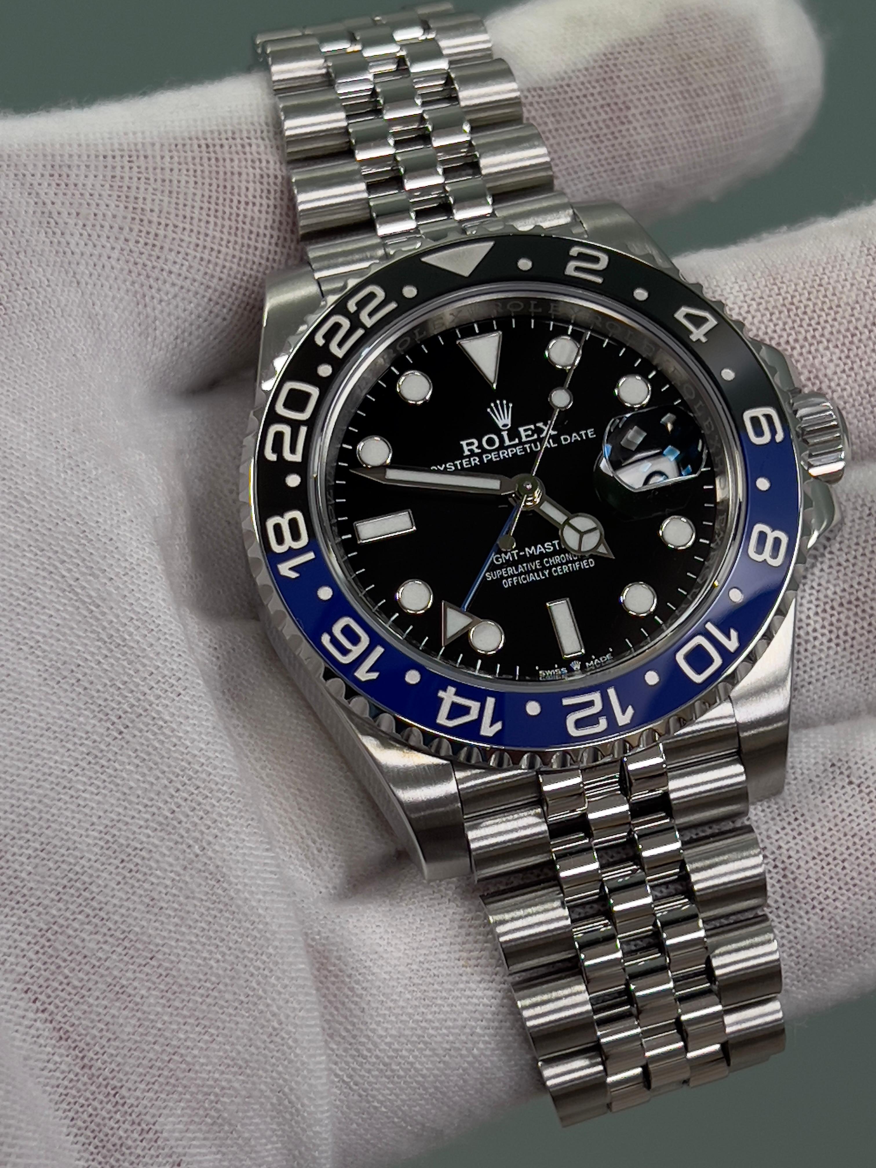 Rolex 126710BLNR GMT Master II Batgirl Jubilee Acero Negro y Azul Caja Papel en venta 3
