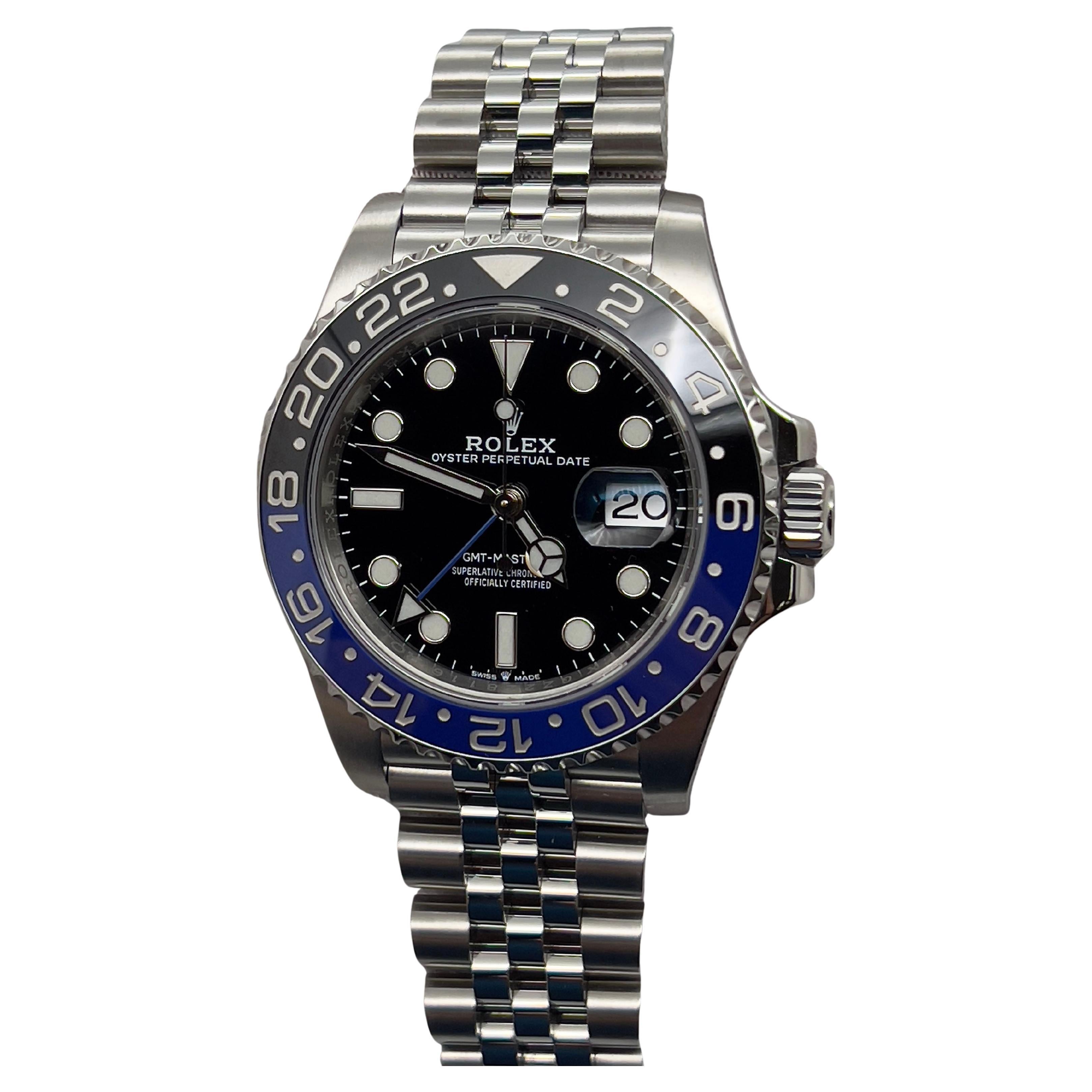 Rolex 126710BLNR GMT Master II Batgirl Jubilee Black & Blue Steel Box Paper