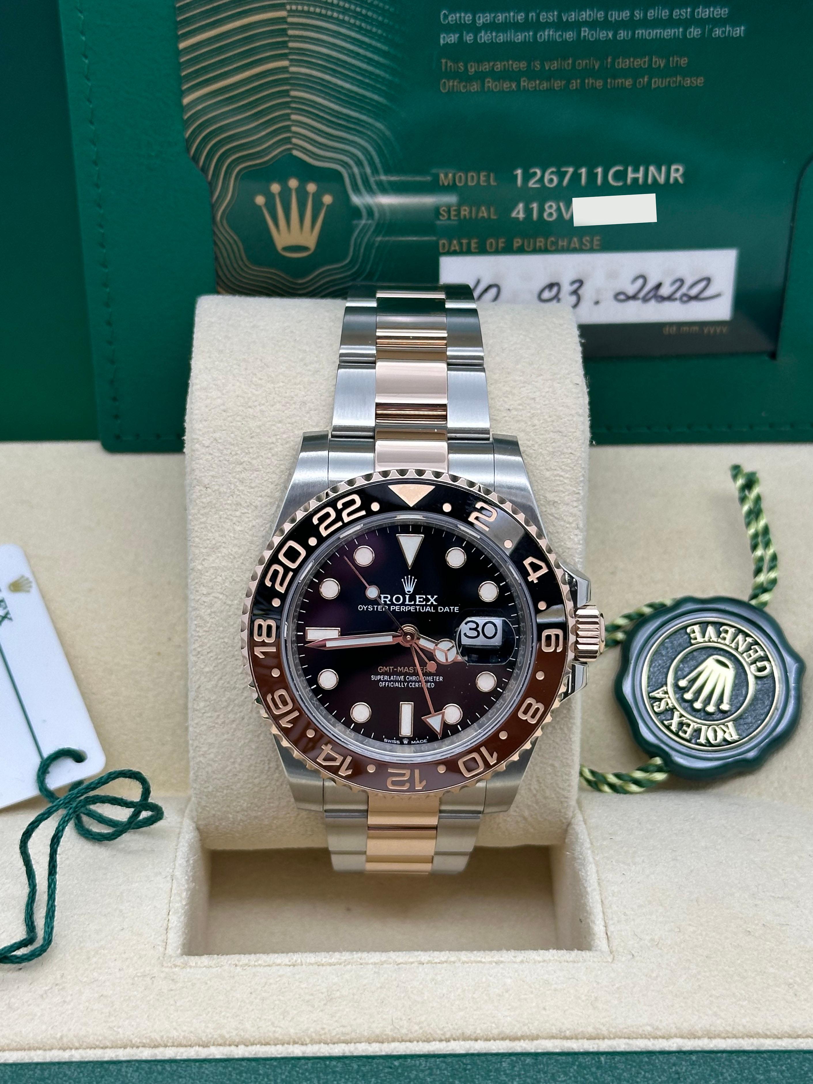 Rolex 126711CHNR GMT Master II Rootbeer Ceramica Oro 18K Acciaio Scatola 2022 In condizioni ottime a San Diego, CA