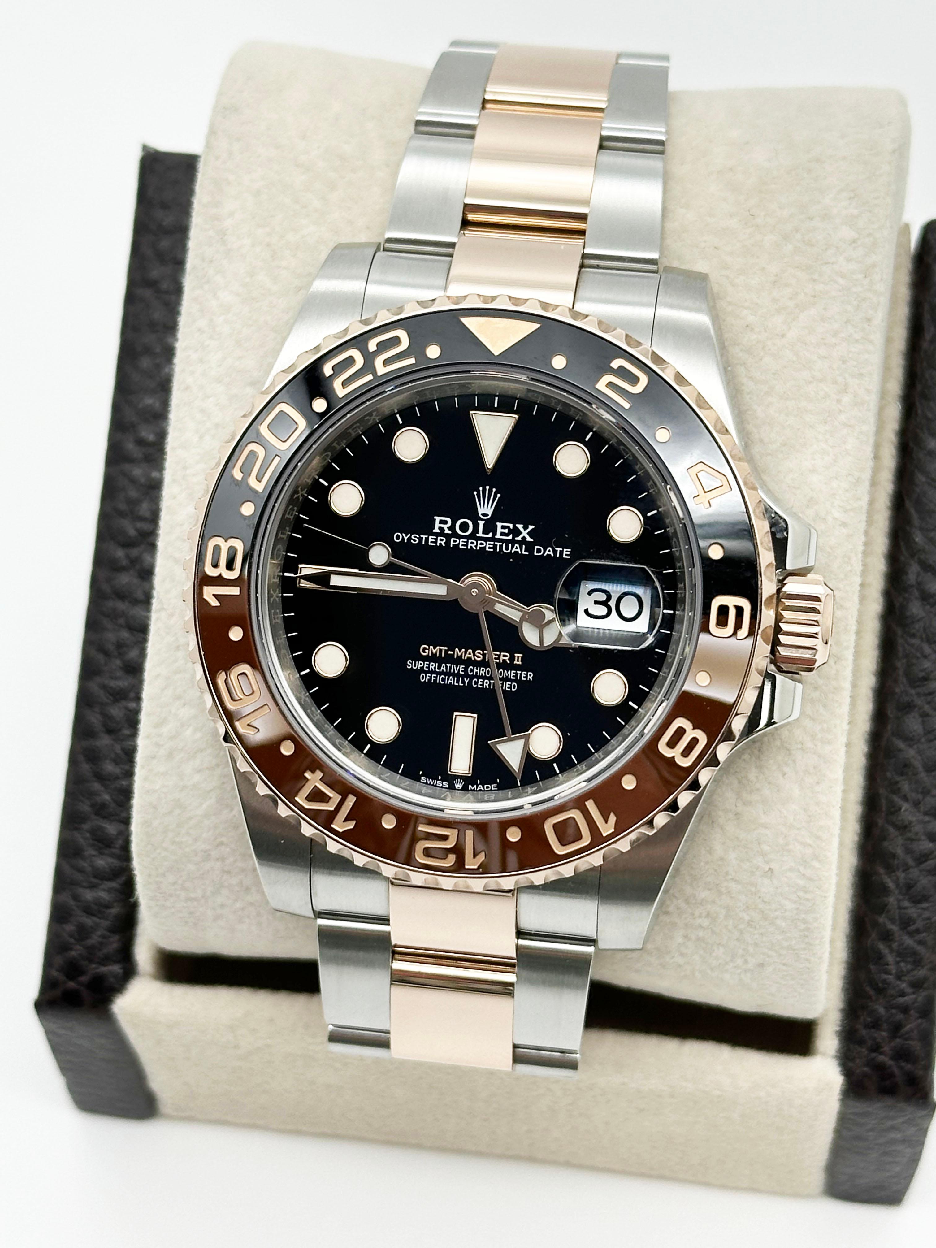 Men's Rolex 126711CHNR GMT Master II Rootbeer Ceramic 18K Gold Steel Box Paper 2022 For Sale