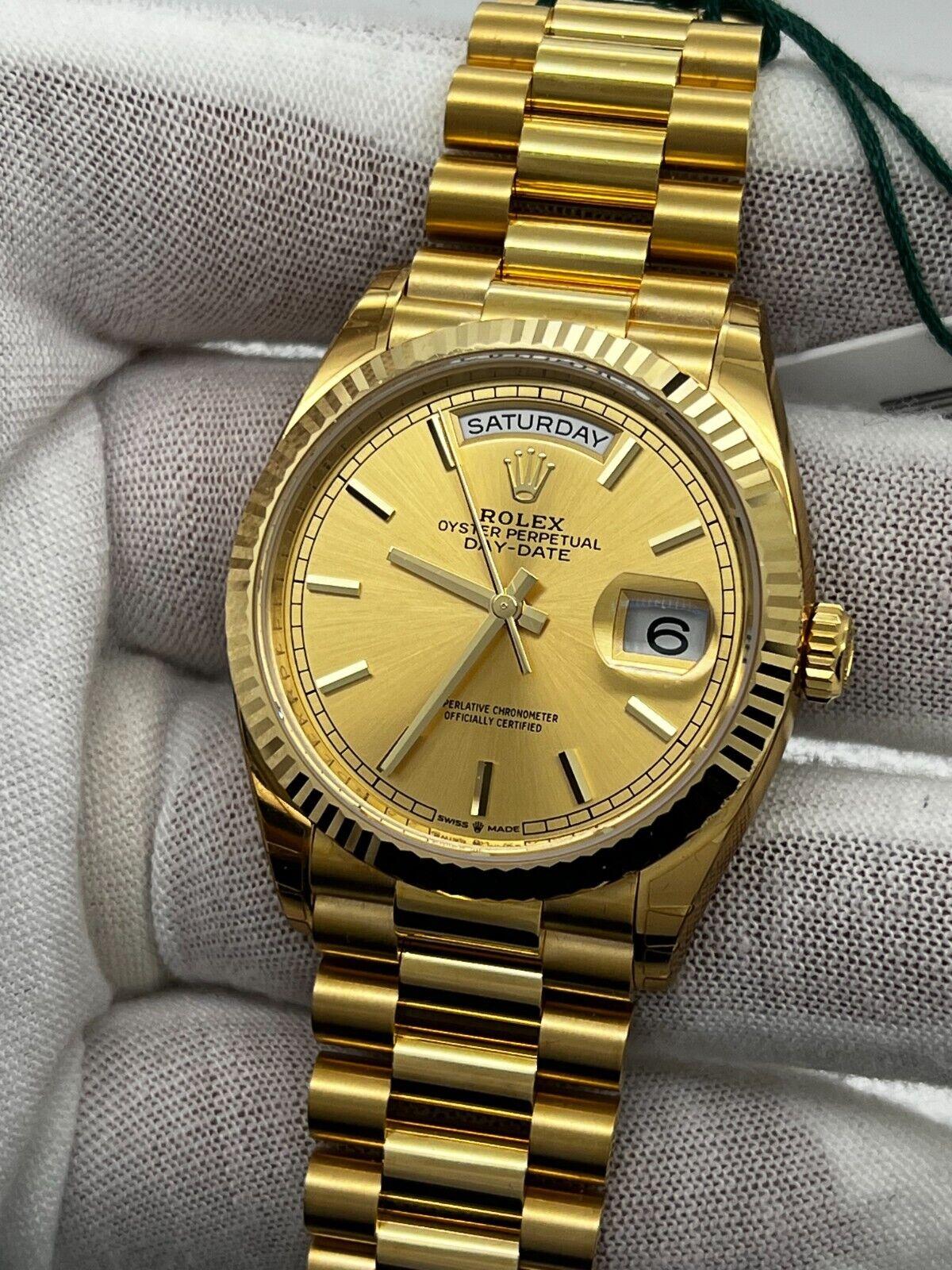 Rolex 128238 36mm Champagner-Zifferblatt 18K Gelbgold Box Papier 2022 FULL STICKERS Herren