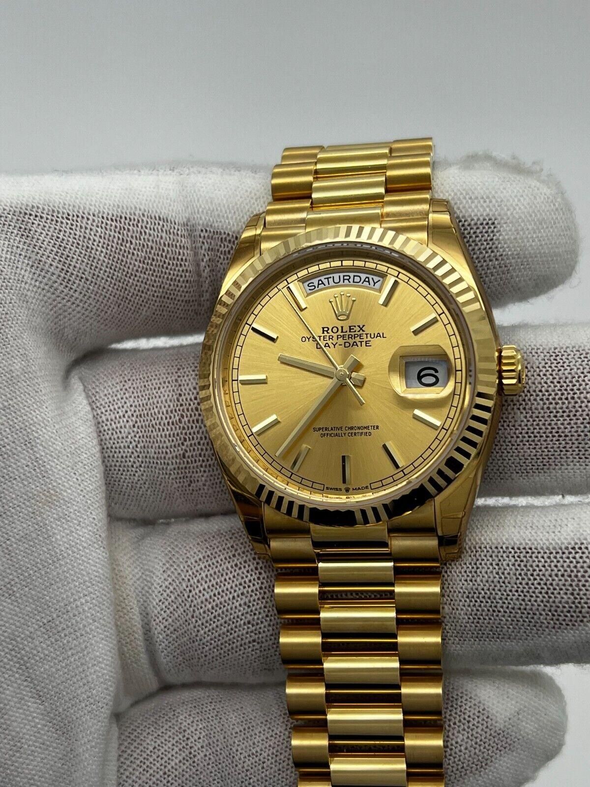 Rolex 128238 36mm Champagner-Zifferblatt 18K Gelbgold Box Papier 2022 FULL STICKERS 4
