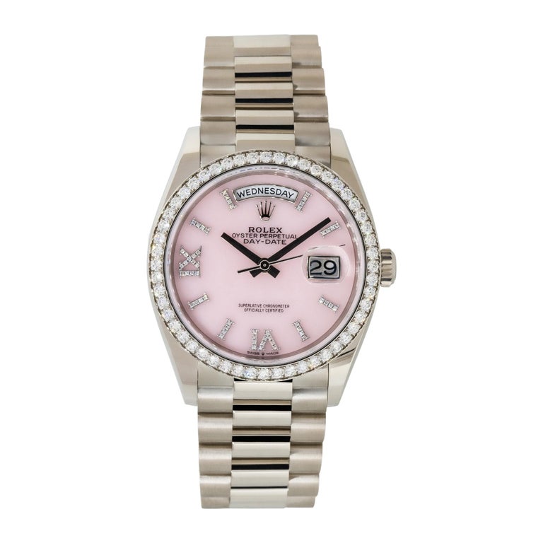 Rolex 128349rbr Day-date 18k White Gold Pink Opal Dial Watch For Sale 