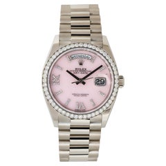 Rolex 128349RBR Day-Date 18k White Gold Pink Opal Dial Watch
