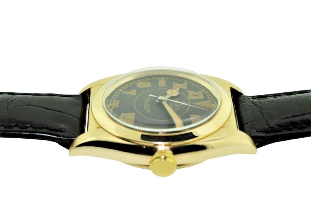Women's or Men's Rolex 14 Karat Gold Art Deco Bubble Back Wristwatch with Legendary Romabic Dial