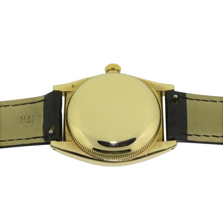 Rolex 14 Karat Gold Art Deco Bubble Back Wristwatch with Legendary Romabic Dial 2