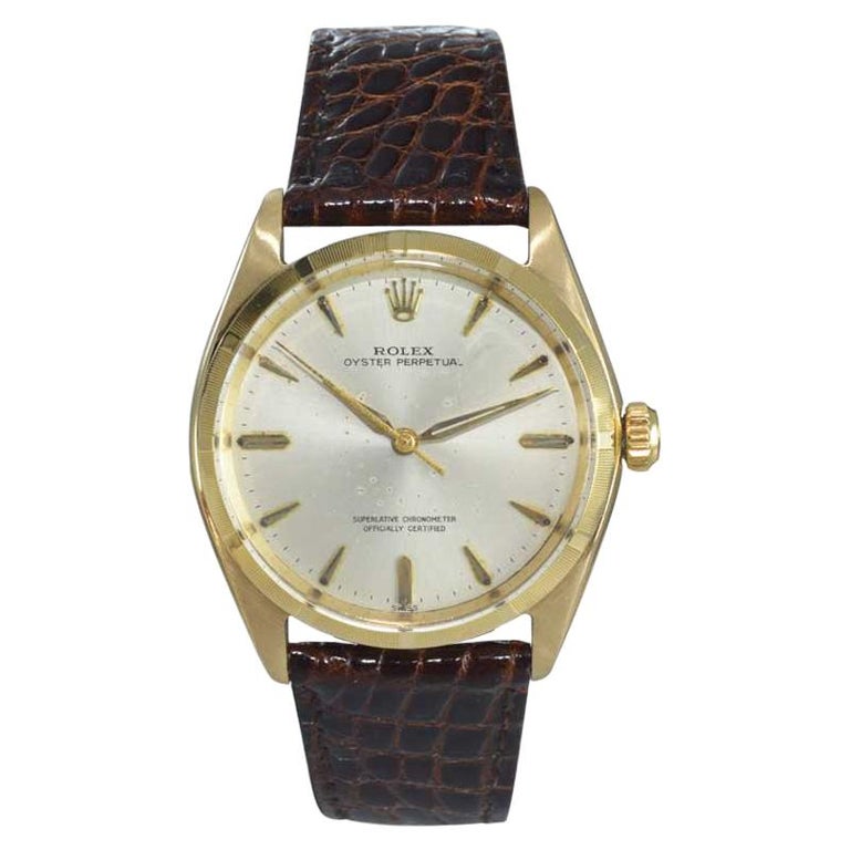 Rolex 14 Karat Solid Gold Watch with Original Dial and Machined Bezel from 1962 For Sale at 1stdibs Rolex 14 Karat Solid Gold Watch with Original Dial and Machined Bezel from 1962 For Sale at 1stdibs