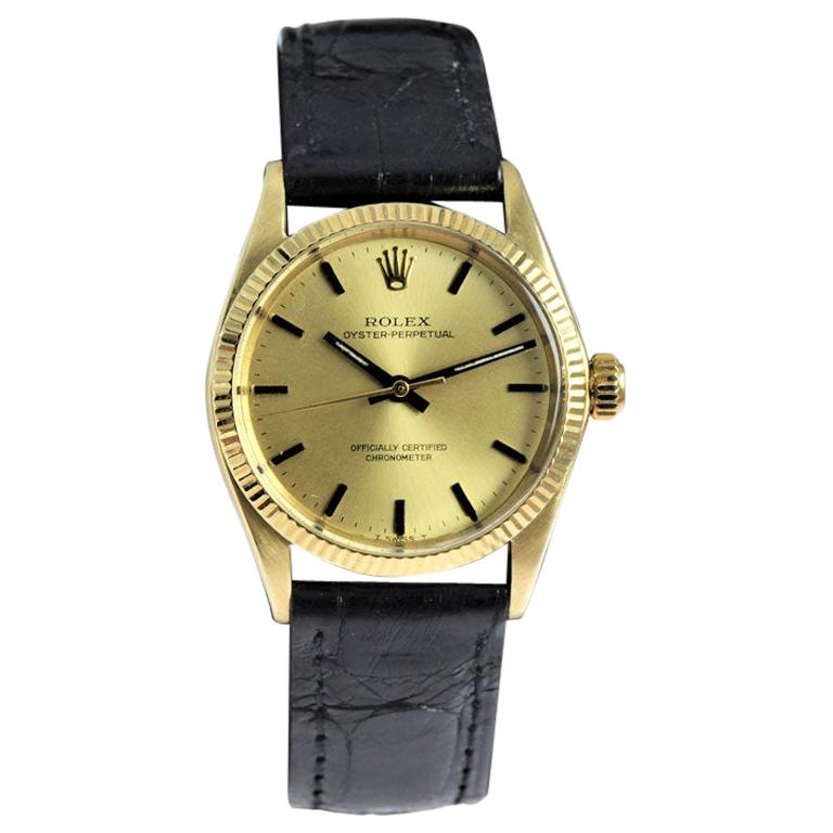 Rolex 14 Karat Solid Yellow Gold Midsize Oyster Perpetual from 1965 or 1966 For Sale